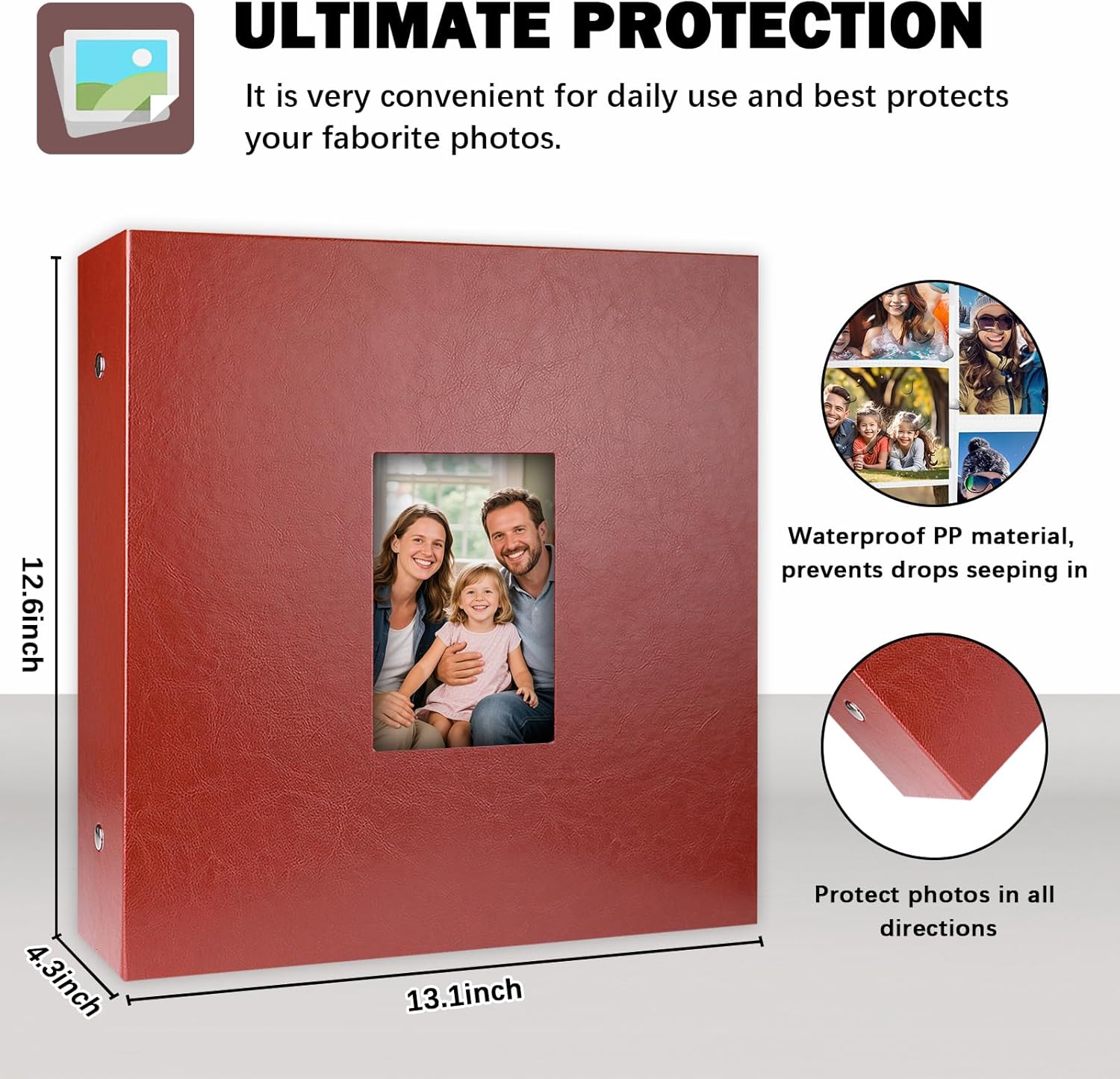 Aevdor Photo Album 4x6 1000 Pockets, Leather Cover Extra Large Capacity Family Wedding Anniversary Baby Picture Album, Acid-free Pages 4x6 Photo Album Holds 1000 Horizontal and Vertical Photos (Brown)