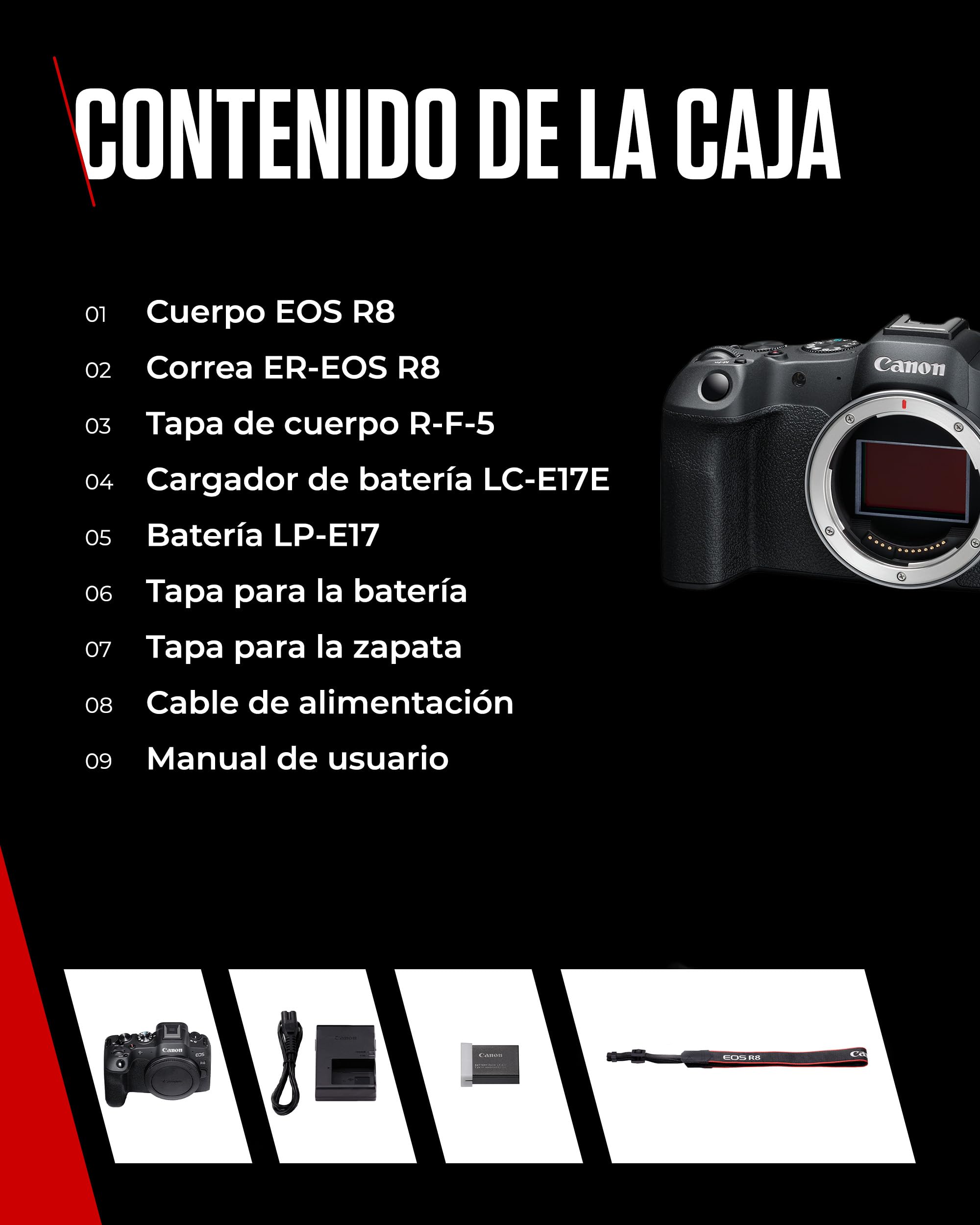 CANON EOS R8 Cámara Mirrorless Body, Cámara Evil Full Frame (24,2 MP) -6.5 EV, Vídeo 4K 60 fps, Dual Pixel CMOS AF II, Pantalla Táctil de Ángulo Variable, Negro
