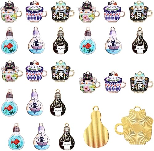 YYMSEN 30 piezas de esmalte con dije de gato para hacer aretes de taza de café, pulsera de artefacto para hacer joyas de bricolaje, suministros de