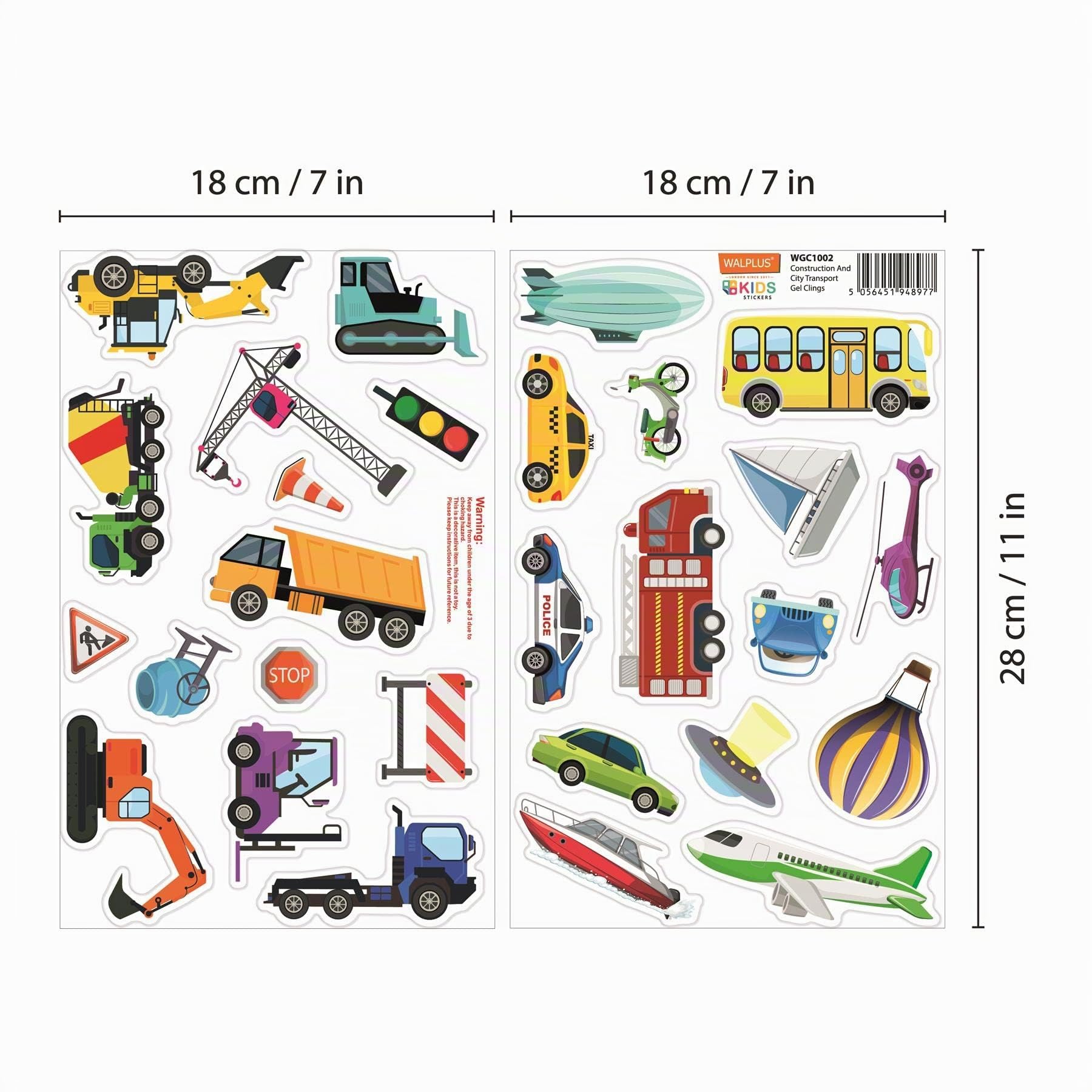 WALPLUS Gel haftend Fensteraufkleber Dekoration Aufkleber Wiederverwendbar Abnehmbare Statische Aufkleber Acrylglas Spiegel Bauen und Stadttransport 28 Stücke, (WGC1002)