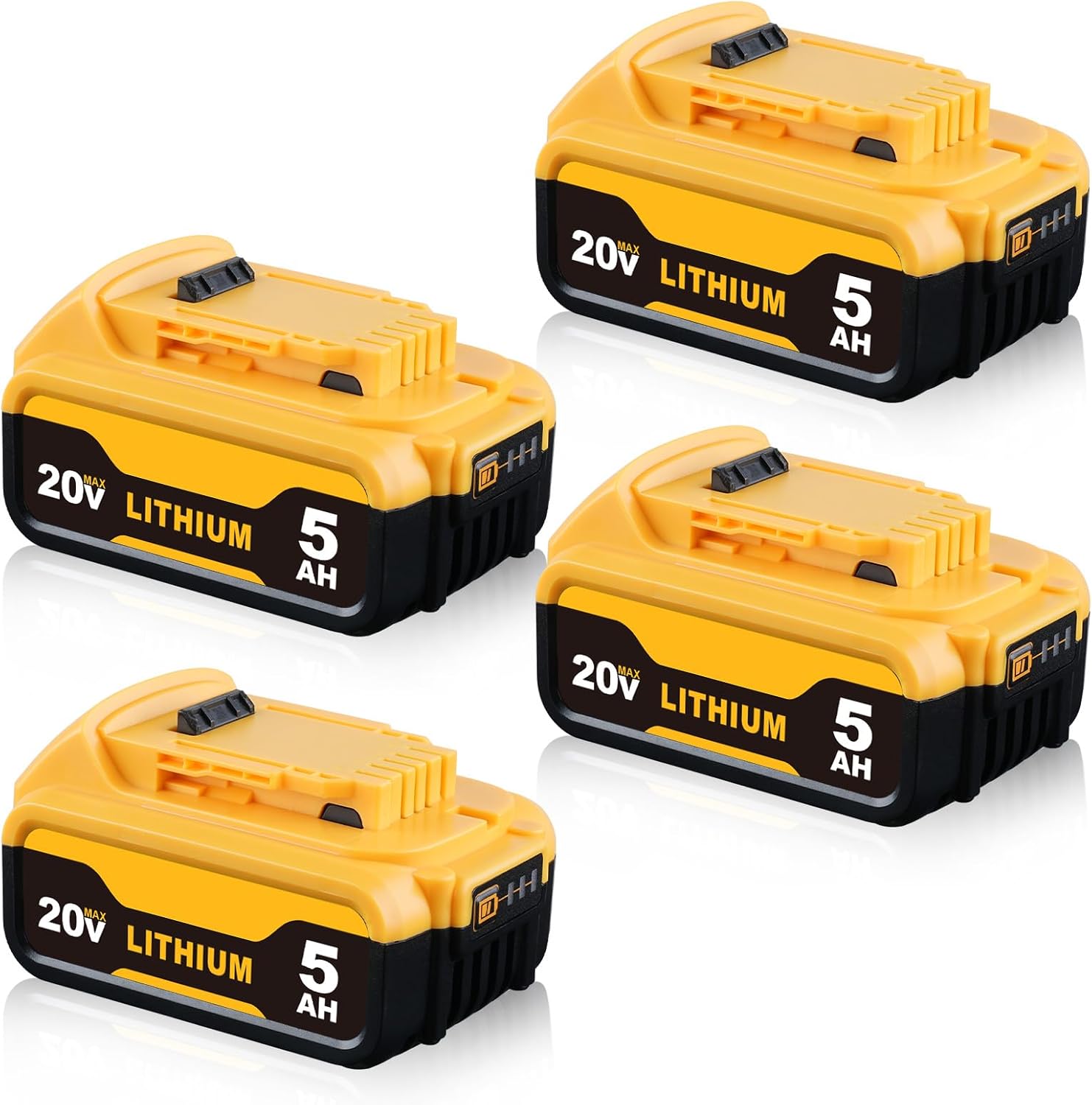 4 Pack 5000mAh Li-ion Replacement for Dewalt 20V Max Battery 5.0Ah DCB200 DCB206 DCB201 DCB203 DCB181 DCB180 DCD/DCG/DCF/DCS Series Cordless Power Tools