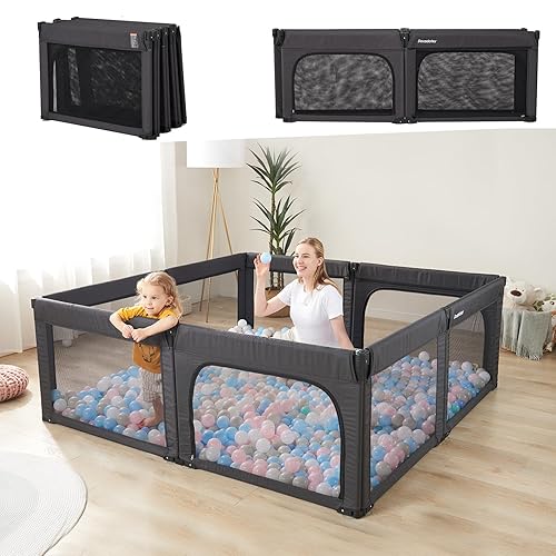 Miniatura 10 de Doradotey - Corralito plegable para bebés de 1 a 3 años, tamaño y forma, recinto ajustable, 8 paneles, puerta desmontable de 79 x 71 pulgadas, gran