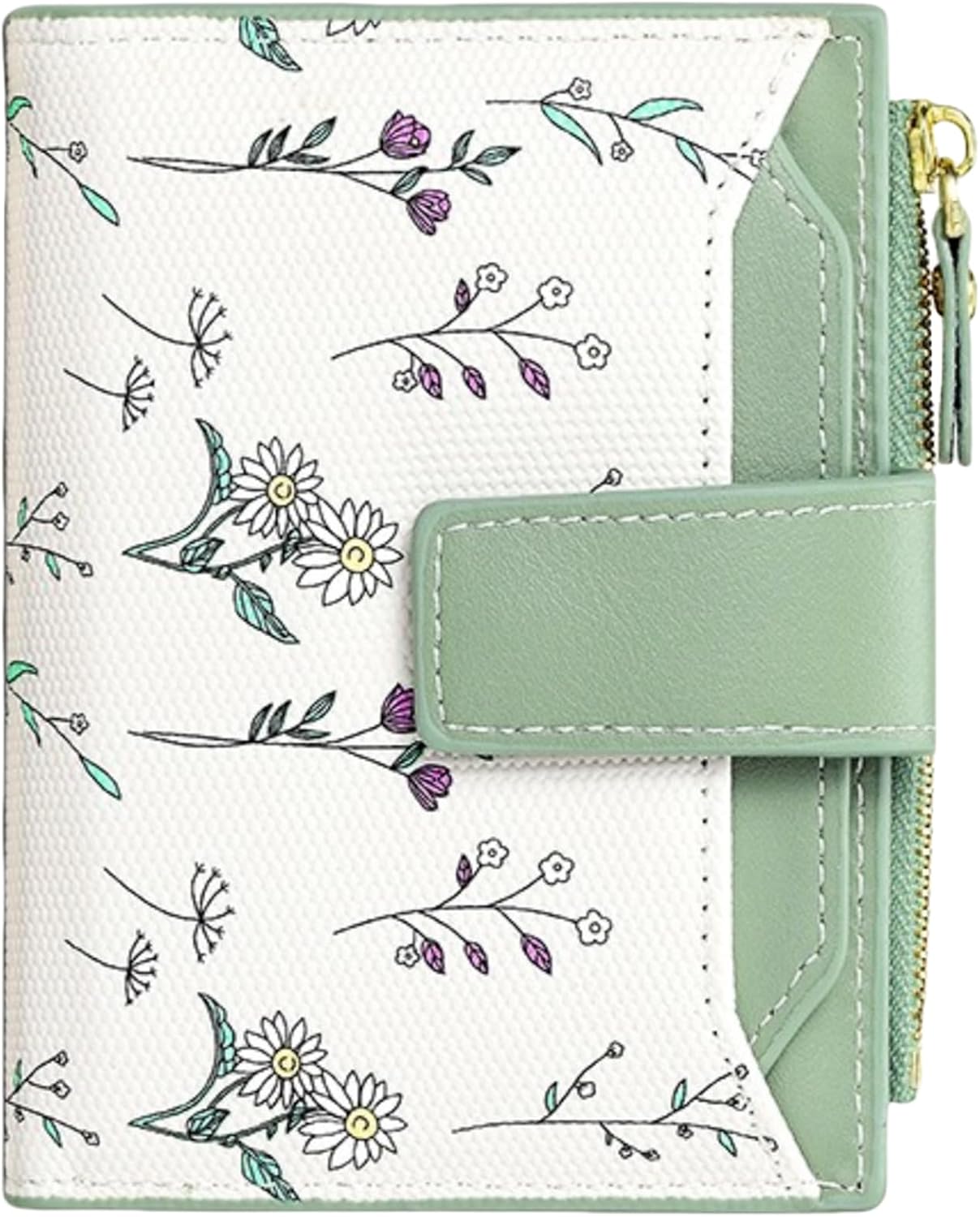 Small Wallets Women RFID Leather Bifold Card Holder Cute Flower Wallet for Women with Zipper Coin Pocket 3 ID Windows - Image 7