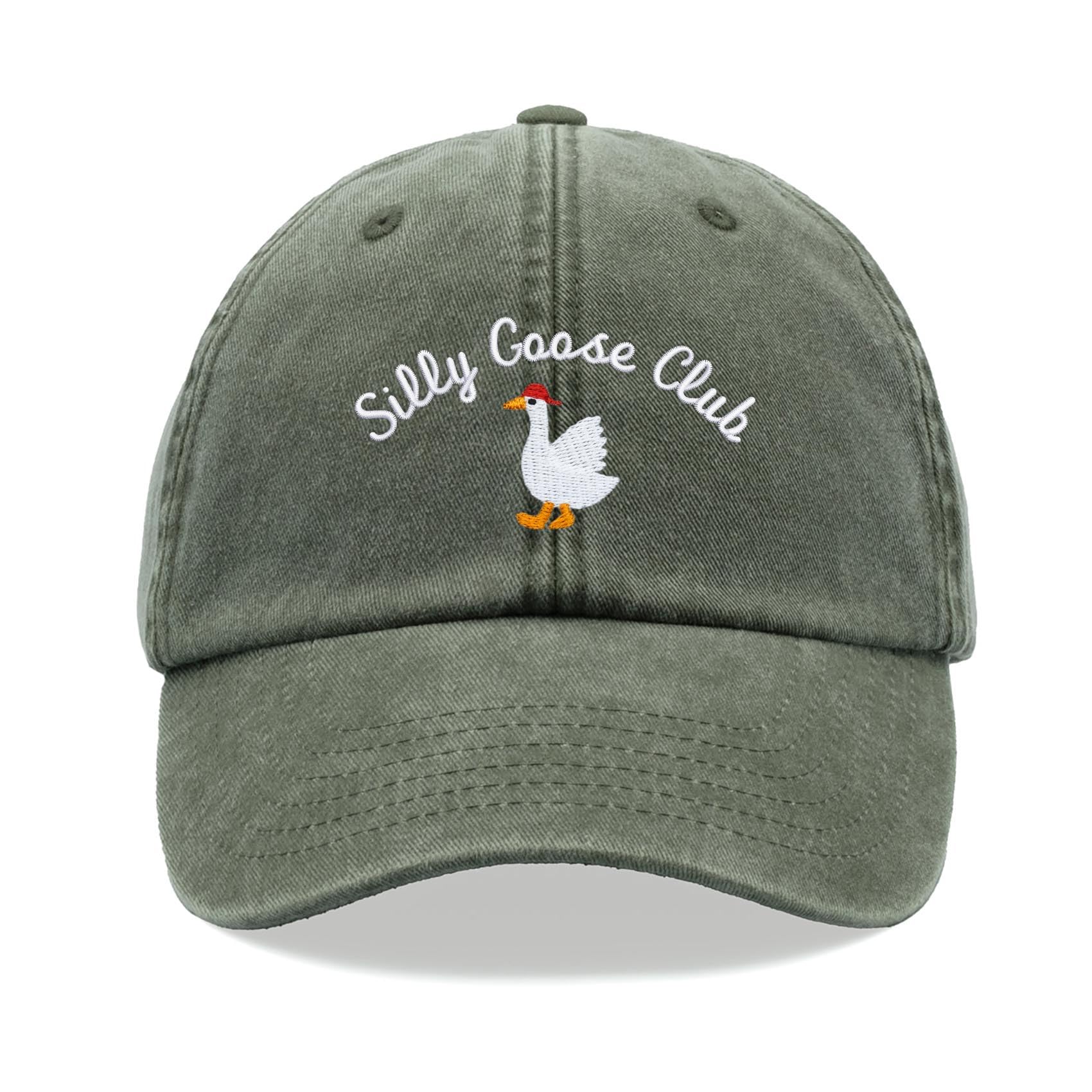 Silly Goose Club Baseball Cap Vintage Washed Unisex Dad Hat Adjustable Olive