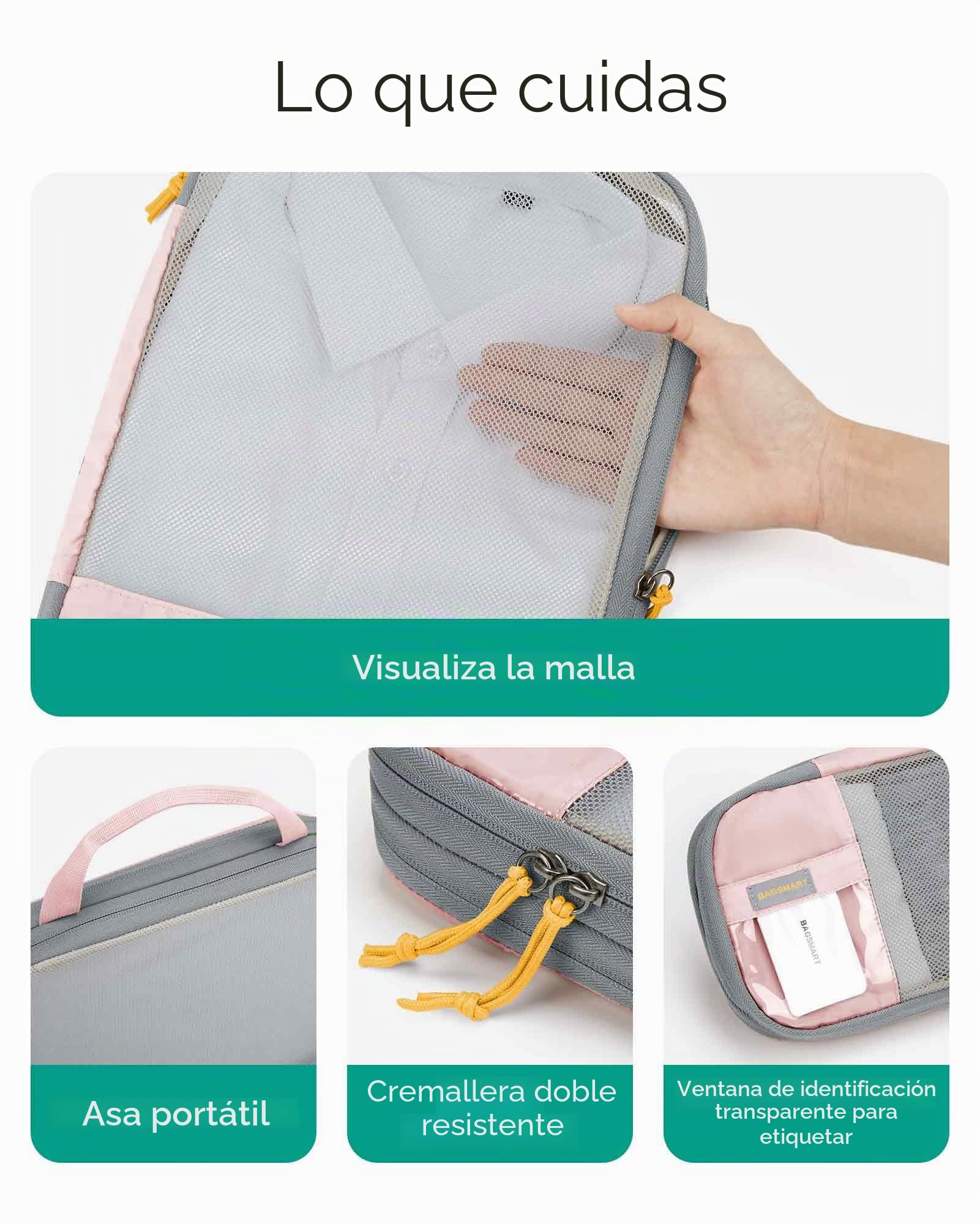 BAGSMART Bolsas Organizador Maleta Escalable, 6 Piezas Compression Packing Cubes, Con Bolsa de Lavandería, Adecuado Para Mochilas, Maletas de Viaje y Almacenamiento de Ropa en el Hogar, Negro