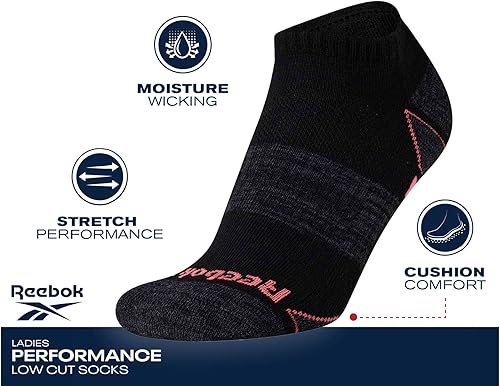 Miniatura 3 de Reebok Calcetines deportivos para mujer - Calcetines de corte bajo de rendimiento (paquete de 6)