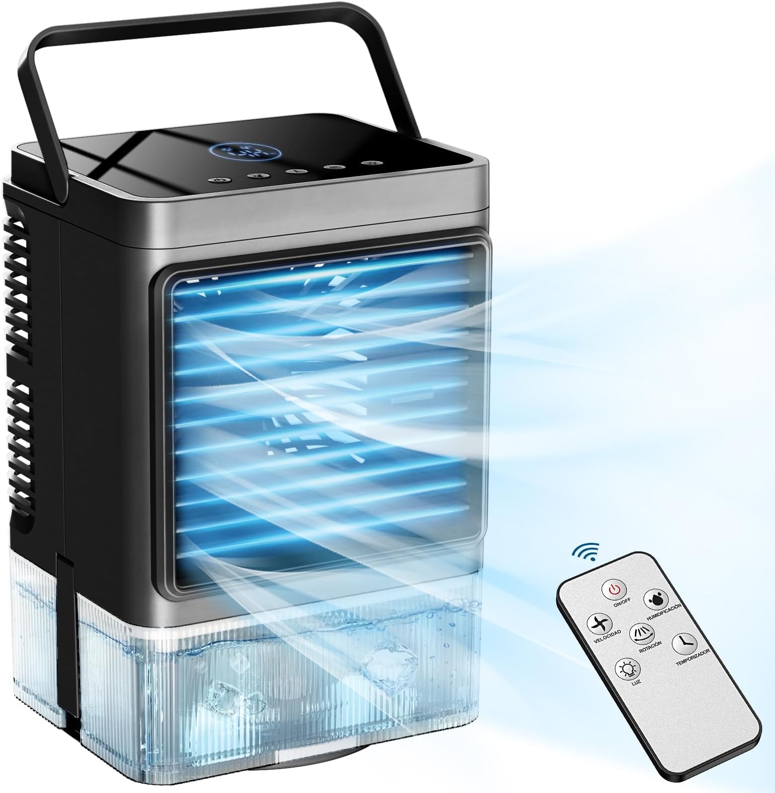 HIFRESH Mini Cooler for Room Cooling, USB Operated Mini Air Cooler with Remote, LED Screen, 90° Rotate, 7-Color Light, 4H Timer, 2 Cool Mist, 800ml Ice Chamber, 3 Speed Strong Airflow Desk Cooling Fan