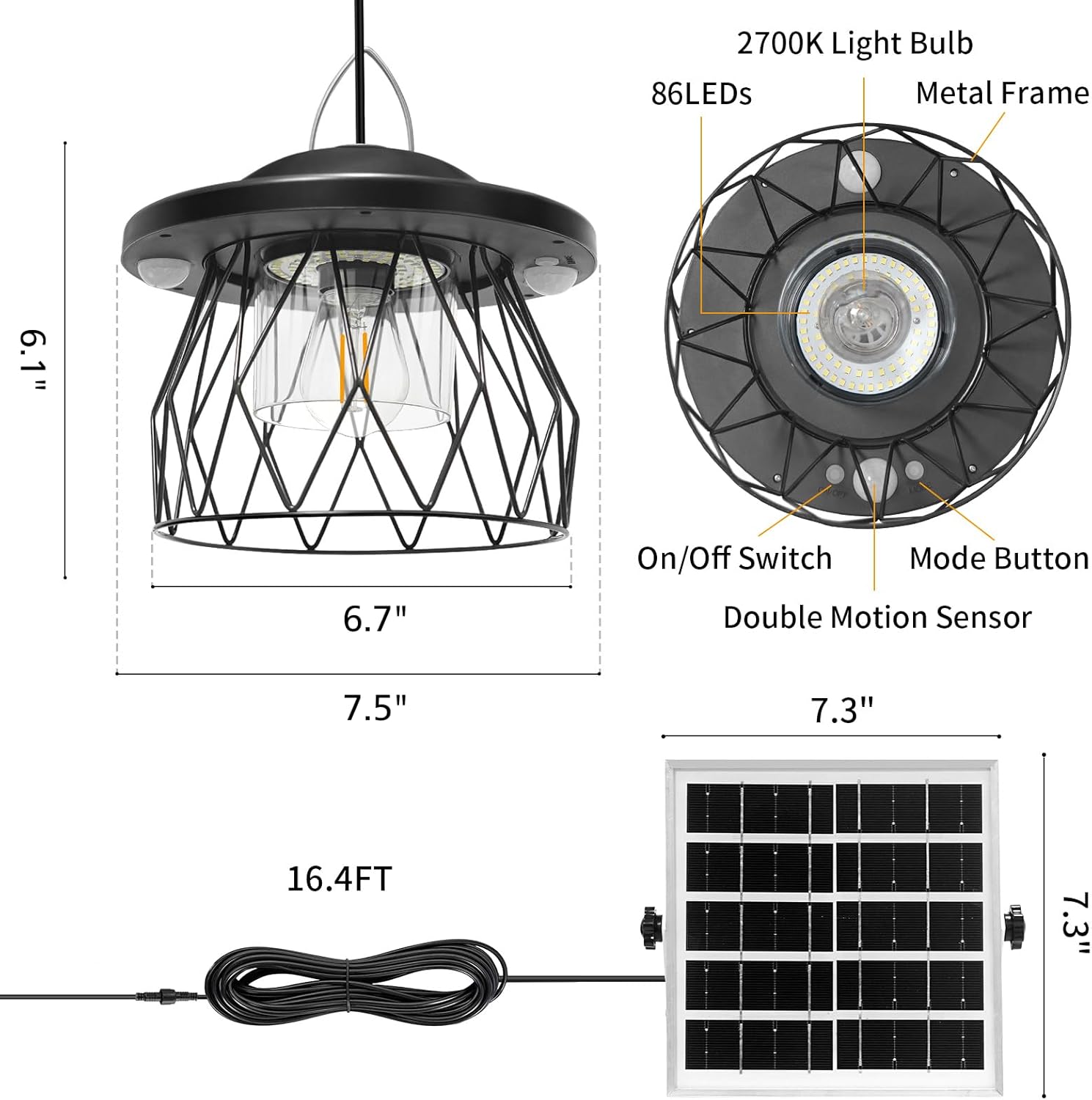AEQ Solar Shed Light Outdoor Work Day/Night, Gazebo Lights Solar Hanging Lights for Porch Barn Chicken Coop Indoor with Remote, Double Motion Sensor, 16.5ft Cord, Dimmable Warm/Cool White