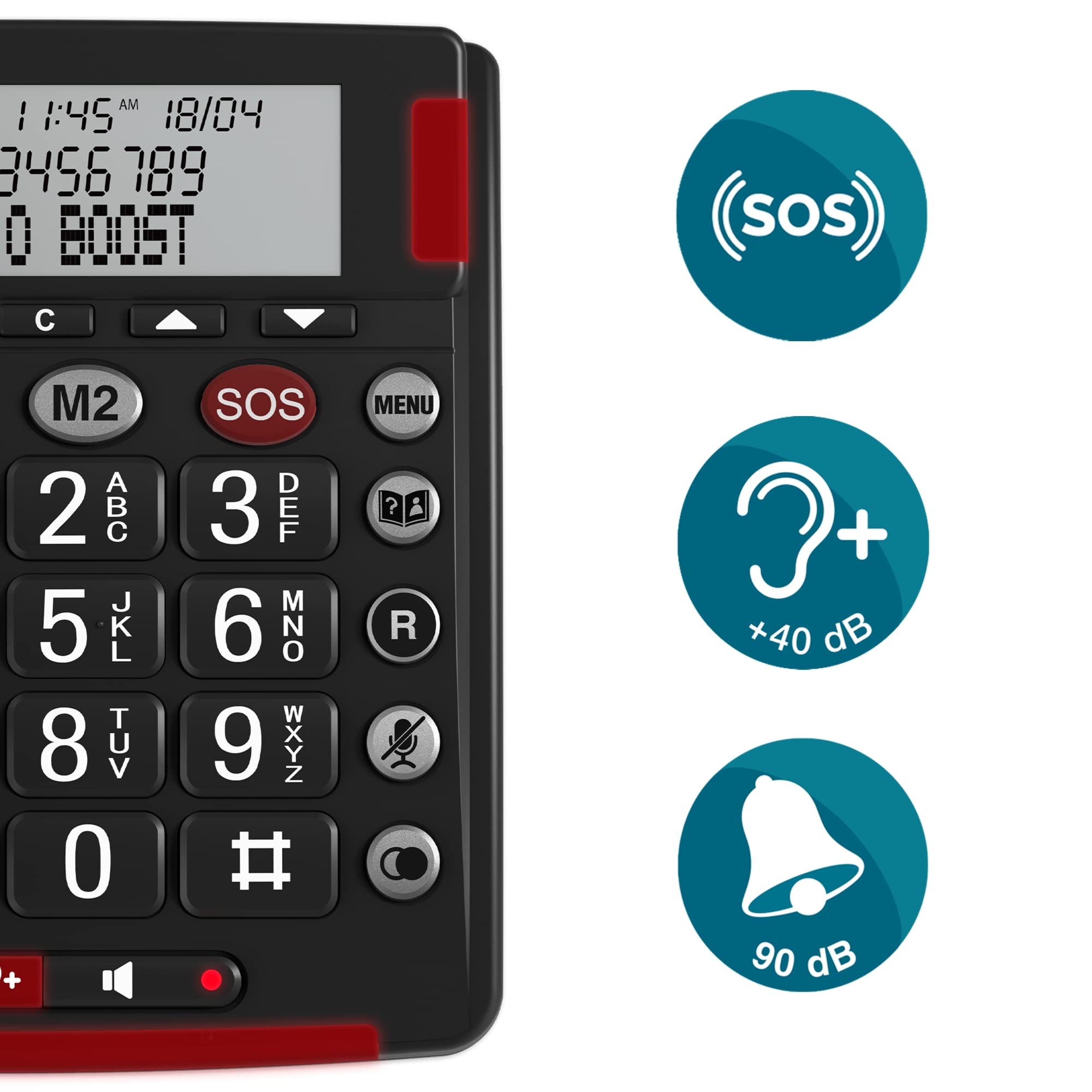Telefono Anziani Telesoccorso TeleSalvalaVita TeleAllarme SalvaVita con 2 Pulsanti SOS Impermeabili (Bracciale Polso - Telecomando Collo) Volume Amplificato 40 dB Suoneria 90 dB Tasti Grandi Parlanti