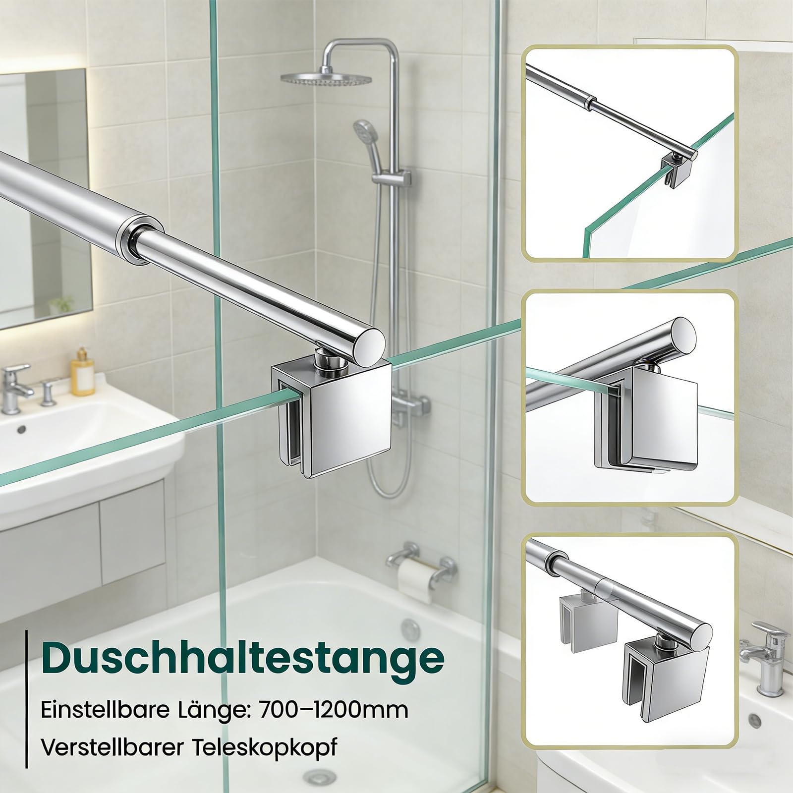 SVNR 70-120 cm Support de paroi de douche, barre de stabilisation de douche pour épaisseur de verre de 6 à 10 mm, barre de maintien en acier inoxydable, stabilisateur pour parois de douche et douches