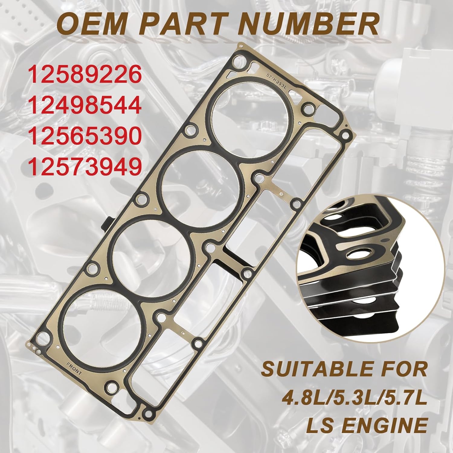 12589226 12498544 2mm Thickness 2PCS 5-Layer Head Gasket MLS Cylinder for LS1 LS6 V8 4.8L 5.3L 5.7L LS Engine Head Gasket Kit, for Chevrolet/Buick/GMC/Pontiac/Hummer/Cadillac/Saab