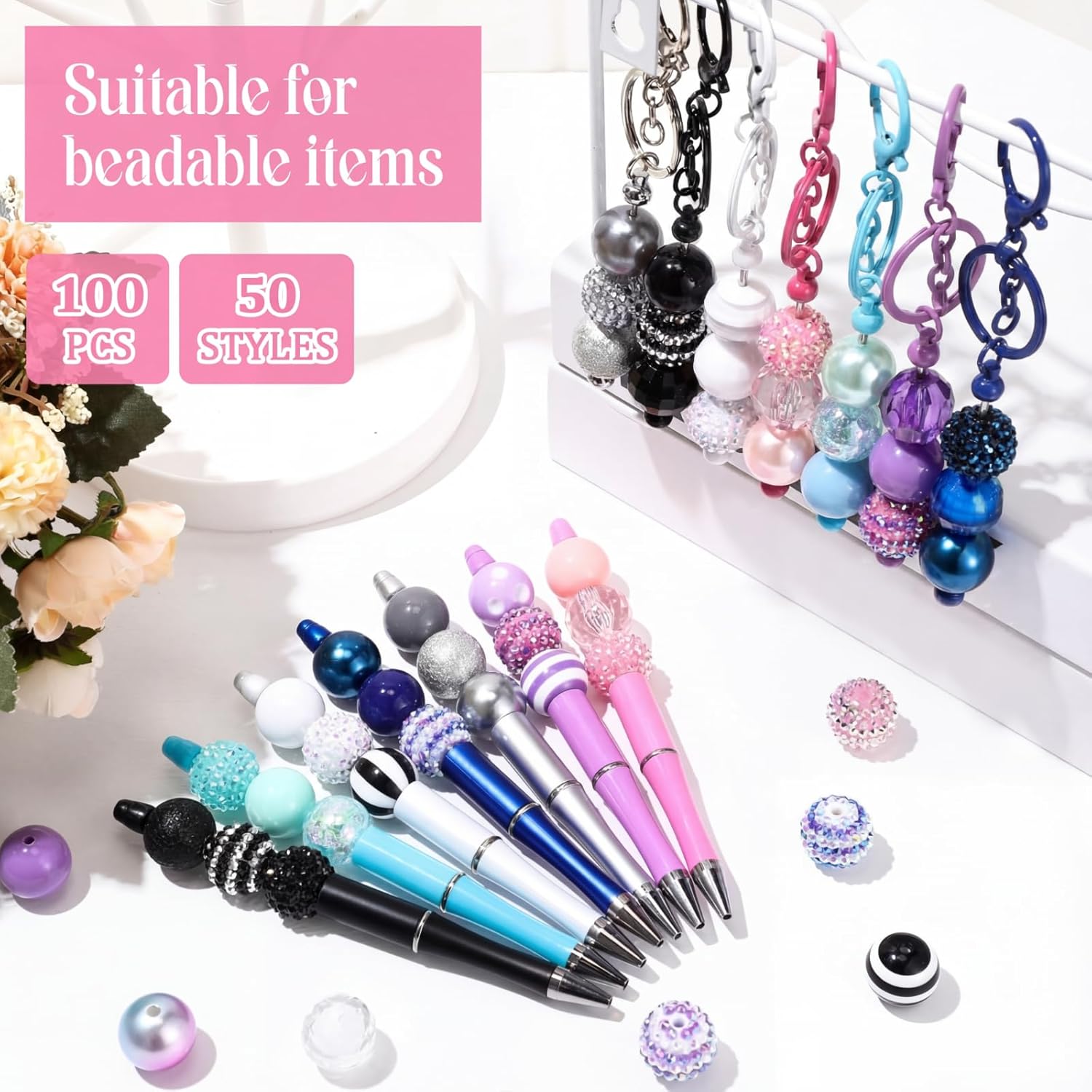 100 Pcs 20mm Rhinestone Bubblegum Beads for Pens Mixed Crystal Resin Chunky Beads for DIY Craft Keychain Necklace Bracelet Jewelry Making(Mermaid Color) - Image 4