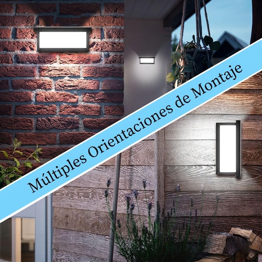 Aplique Pared Exterior 18W Lámpara de Pared Exterior Impermeable IP65 Luz LED Iiluminación 6500K Apliques LED Aluminio para Jardín, Terraza, Patio, Villa, Pasillo