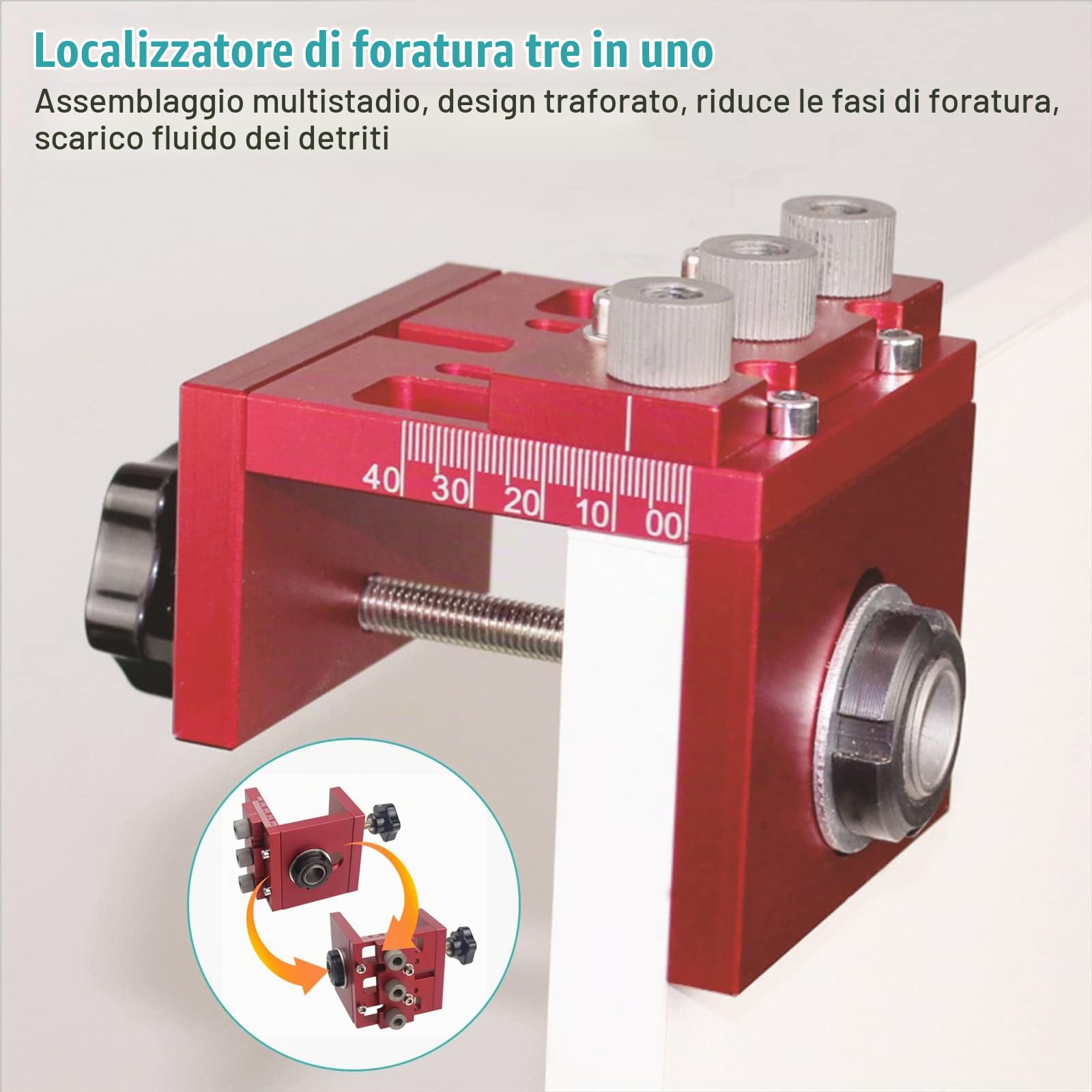 Kit di guida per trapano 6/8/10/15mm,CEIEVER Guida di Perforazione 4 in 1 Guida Localizzatore Jig con Clip di Posizionamento Alluminio 6061 Dima Per Fori a Tasca Per la lavorazione del legno e DIY (4)