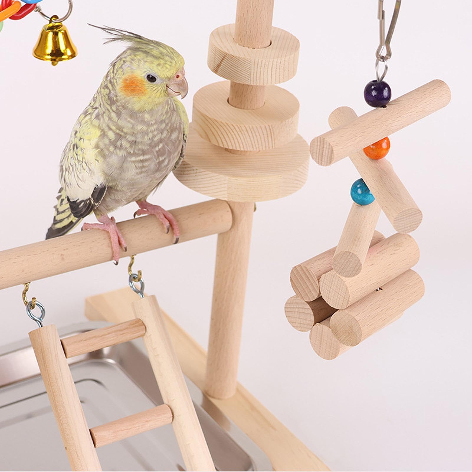 Milageto Parco Giochi per Uccelli Pappagallo Mangiatoia per Uccelli in Legno massello Giocattolo per Esercizi Supporto per Gioco per pappagalli