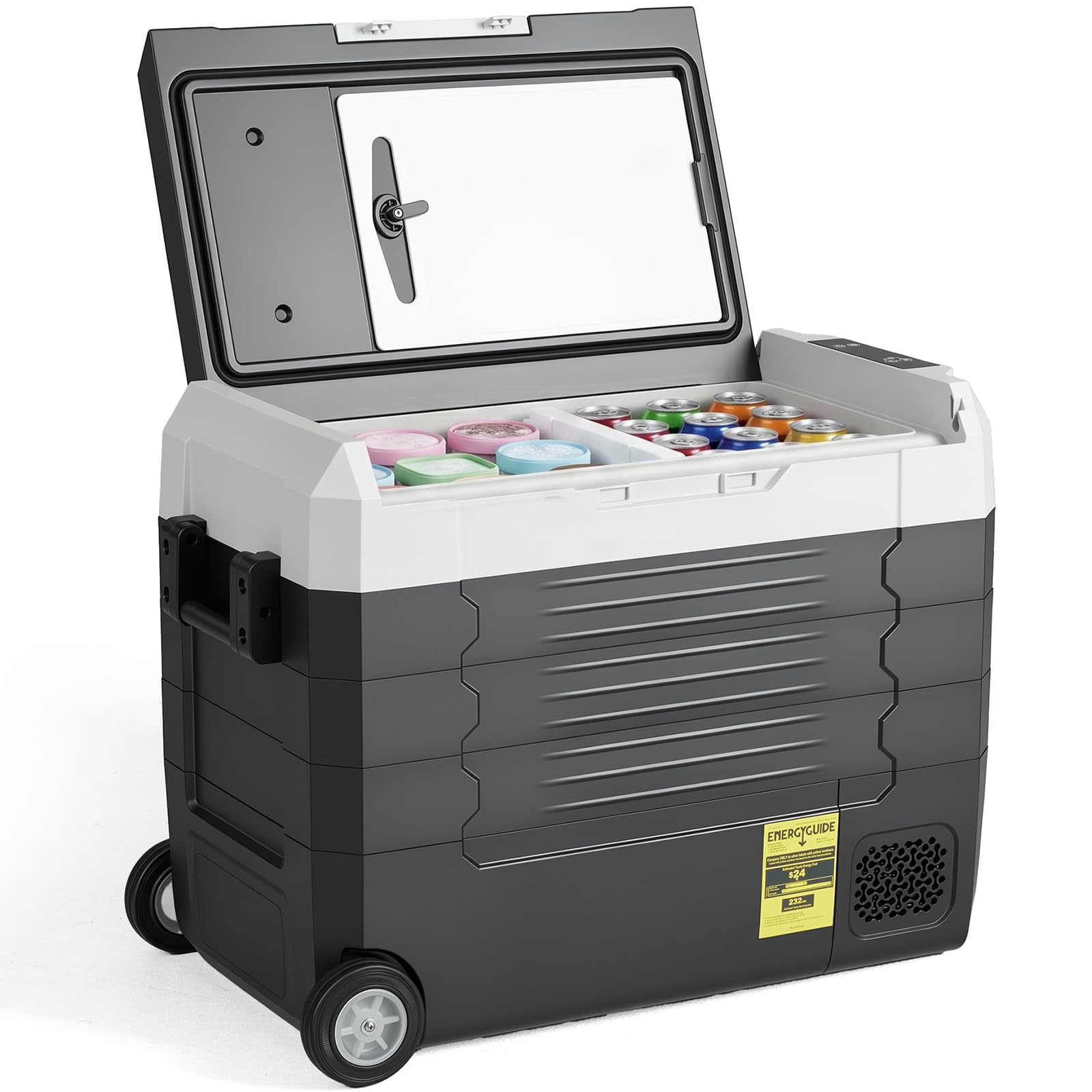 OLIXIS Portable Car Refrigerator, 53QT Dual-Zone Electric Cooler for Vehicles with Wheels &amp; Cutting Board, -4℉-68℉ Freezer Smart Control via Bluetooth, Battery Protection, 12/24V DC &amp; 100-240V AC