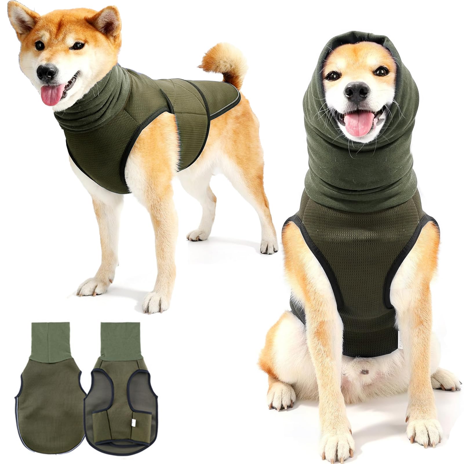 Hunde-Angstweste, reflektierende Angstweste für Hunde, atmungsaktive Hunde-Beruhigungsweste mit Kapuze, verstellbare Hunde-Angstjacke für Gewitter, Feuerwerk, Reisen, Tierarztbesuche (Grün, L)