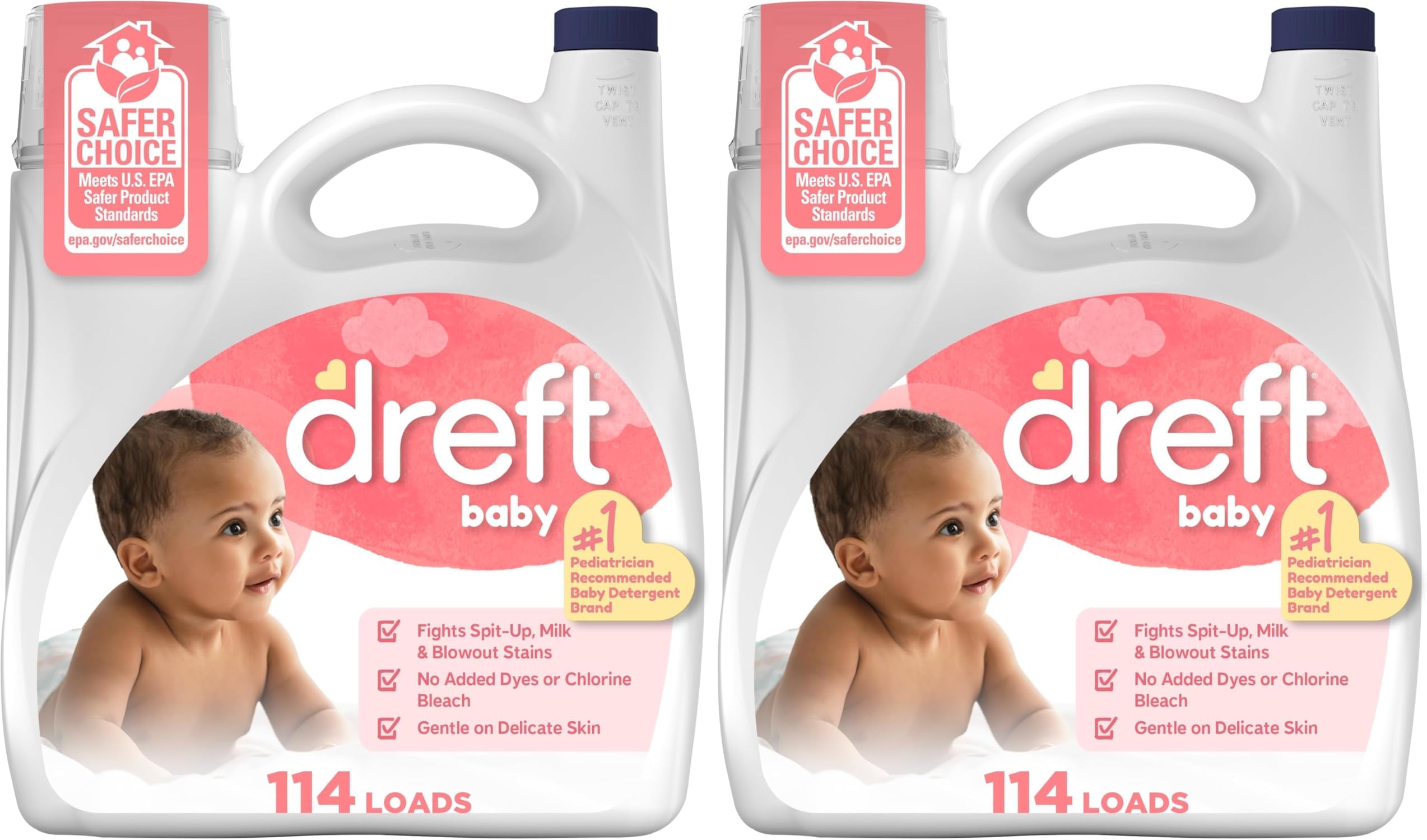Dreft Baby Liquid Laundry Detergent, Gentle on Sensitive Skin Laundry Soap, 150 fl oz, 114 Loads (Packaging May Vary) (Pack of 2)