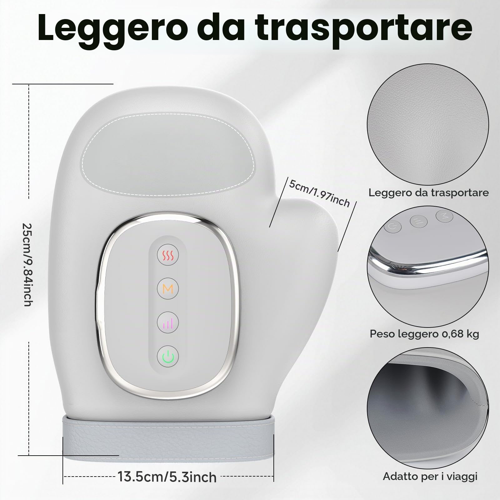 Massaggiatore per Mani Airbag, con Calore e Compressione | Guanto massaggiatore elettrico ricaricabile con 3 programmi di massaggio, 3 temperature e 5 livelli di pressione