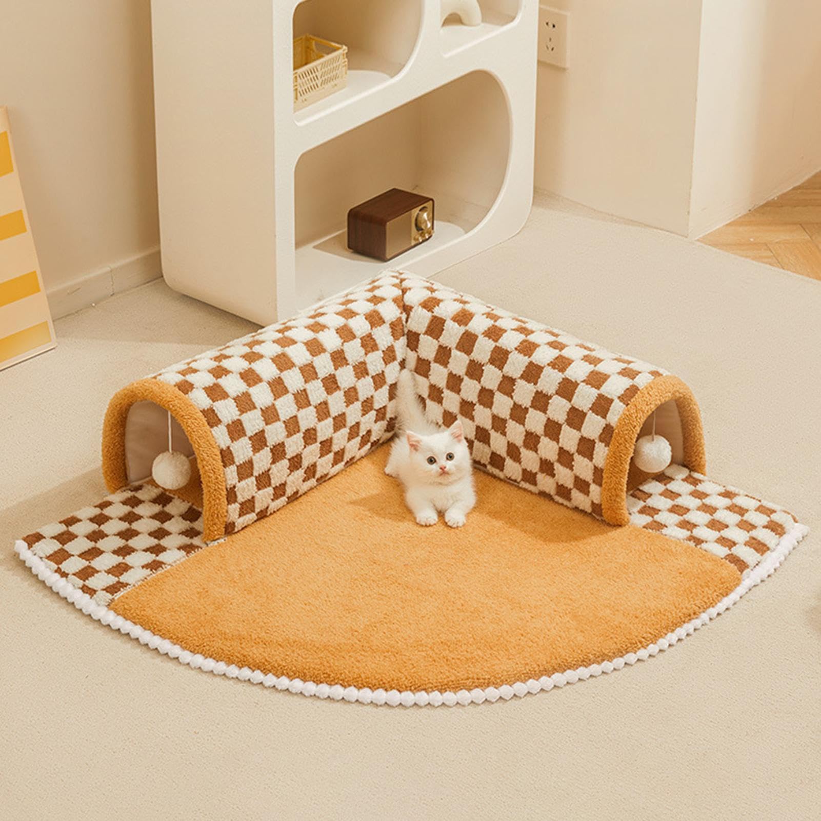 Lit Tunnel Pour Chat D'intérieur – Grotte 2 En 1 Avec Boule En Peluche, Confortable Et Résistant Aux Rayures, Jouets Pour Chiot, Lapin, Furet