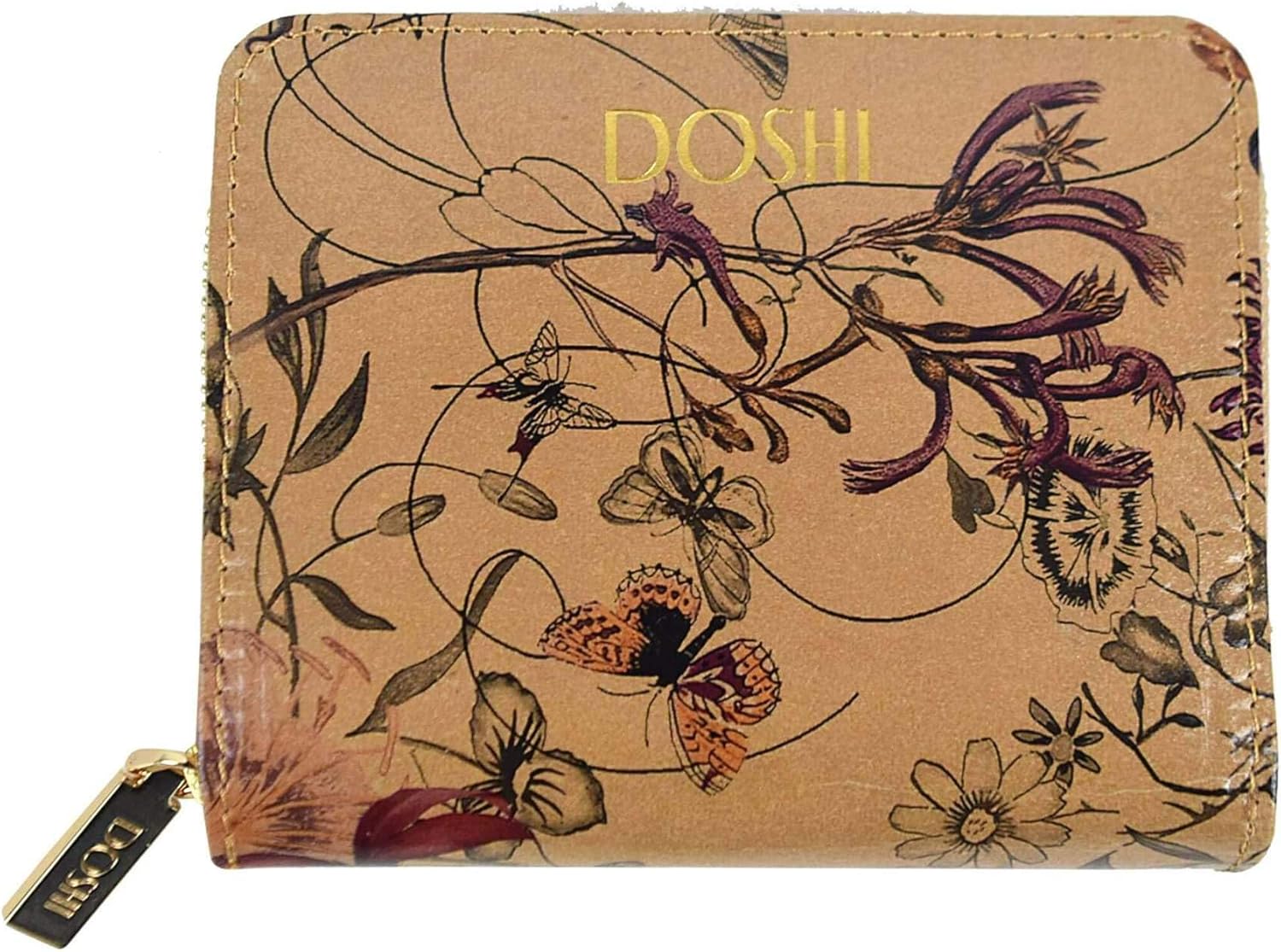 DOSHI French Kraft Paper Vegan Wallet Tan Floral Kraft Paper