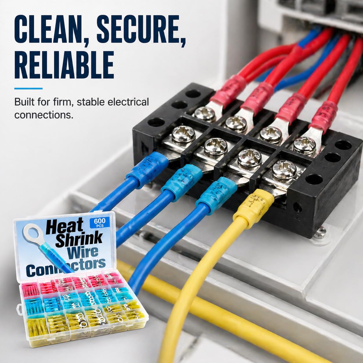 600 Pezzi Connettori Termorestringenti, Assortimento Terminali a Crimpaggio, Capicorda Isolati e Giunzioni per Cavi, Kit di Fissaggio Meccanico per Fai-da-te, Nautica e Automotive