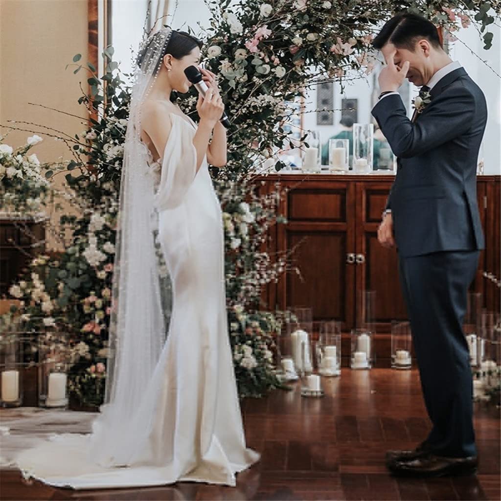 Amazon.com: YMGSCC 2M Length Pearls Wedding Veil Tulle 1T  display picture 1