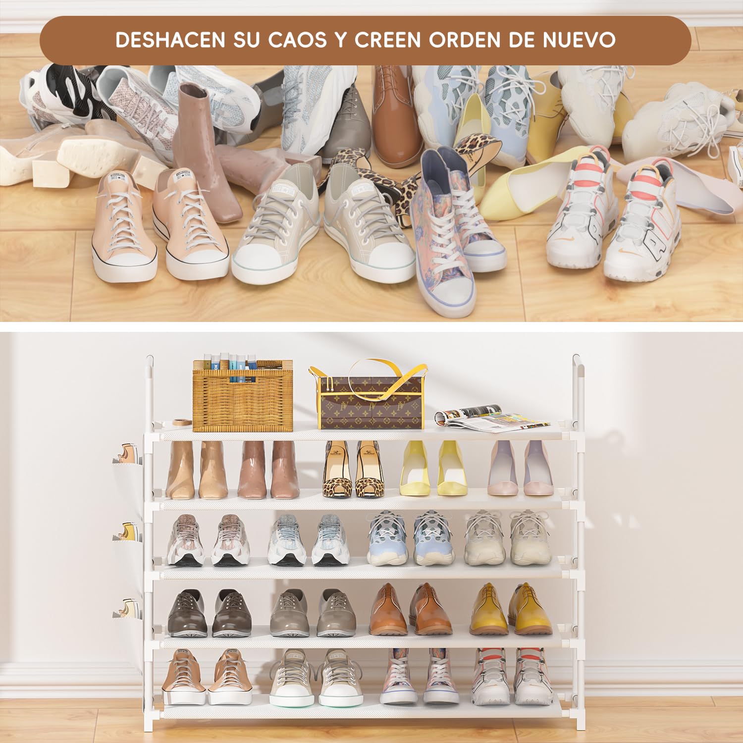 OYREL Zapatero de 5 Niveles, Organizador de Zapatos, 20 – 25 Pares, Zapatero para Armario, Organizador de Entrada, Zapatero, Ahorro de Espacio, Zapatero Grande