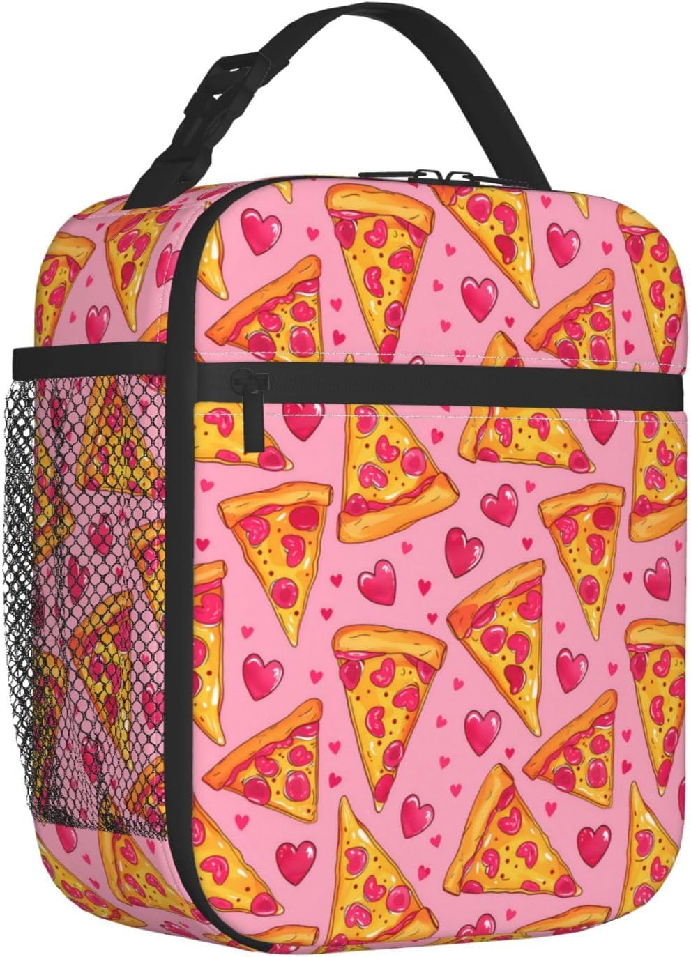 Reusable Pizza and Heart Lunch Box for Kids Girls Boys Women Adult, Insulated Mexican Food Lunch Bag,Polyester Cooler Handbags Case for School Picnic Work Travel Beach or Hiking - Image 2