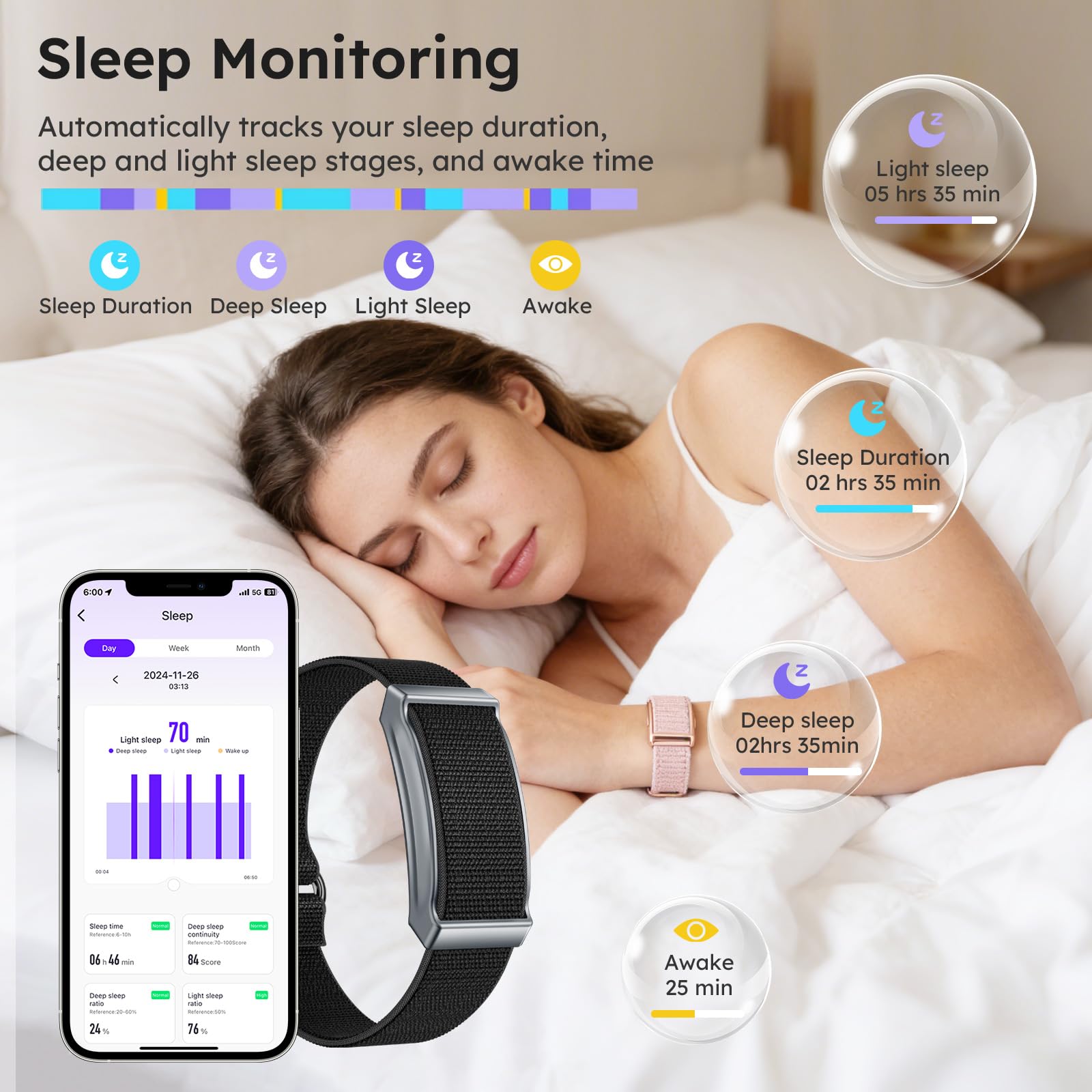 findtime Fitness Tracker pulsera sin pantalla, pulsómetro, monitor de sueño, 100 modos deportivos, contador de calorías, IP68, resistente al agua, pulsera de fitness, iOS, Android, podómetro, reloj