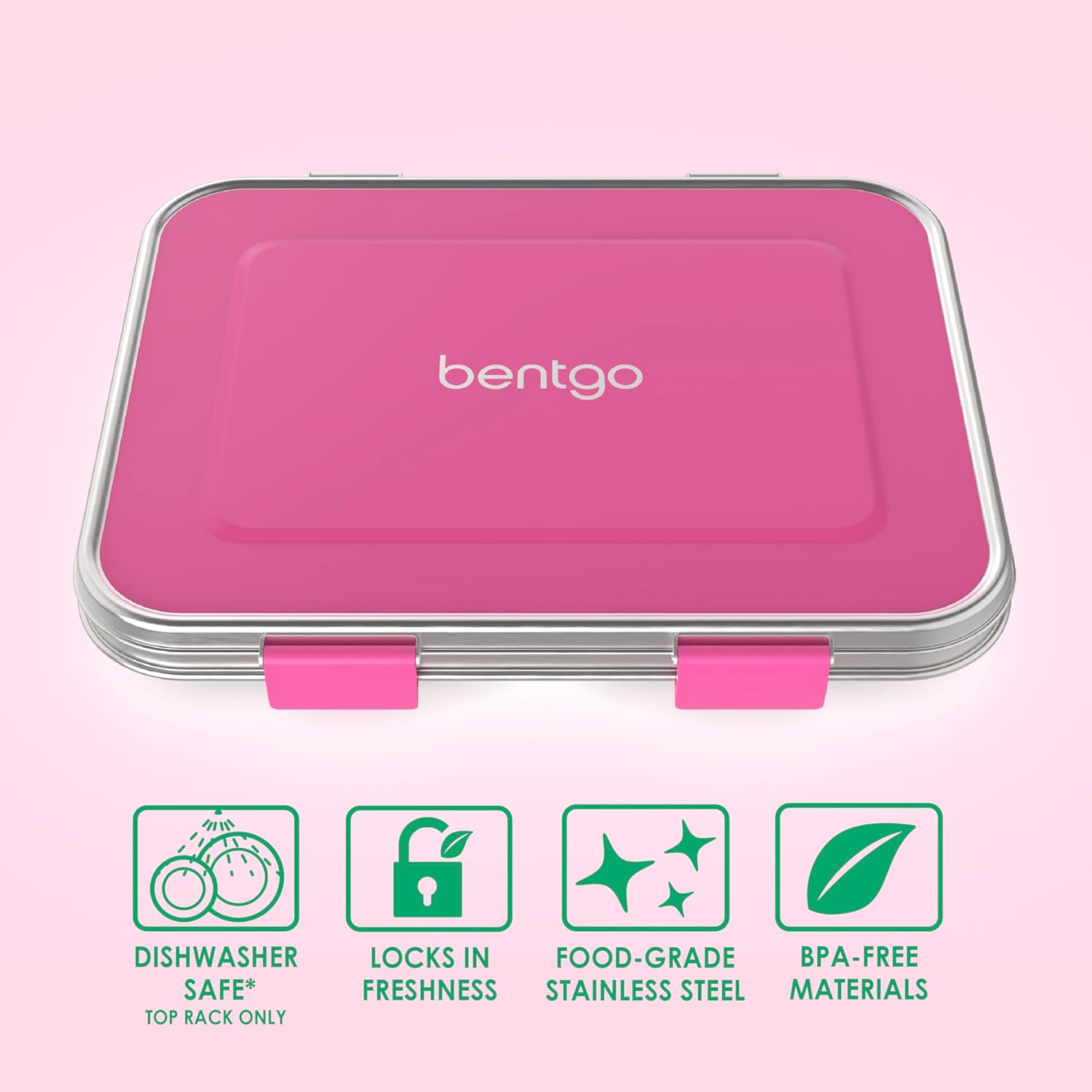 Bentgo Kids Stainless Steel Leak-Resistant Lunch Box - 3-Compartments with Bonus Silicone Container, Durable, Eco-Friendly, Dishwasher Safe, BPA-Free, Ideal for School, Ages 3+ (Fuchsia) - Image 3