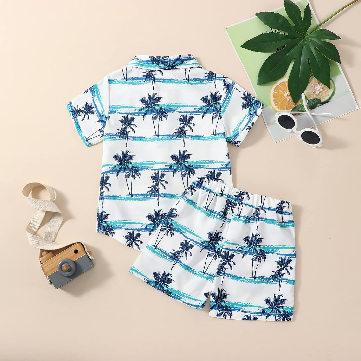 fhutpw Baby Toddler Boy Outfits 2T 3T 4T 5T Clothes Summer Kids Pattern Short Sleeve Button Down Shirt & Shorts Set - Image 3