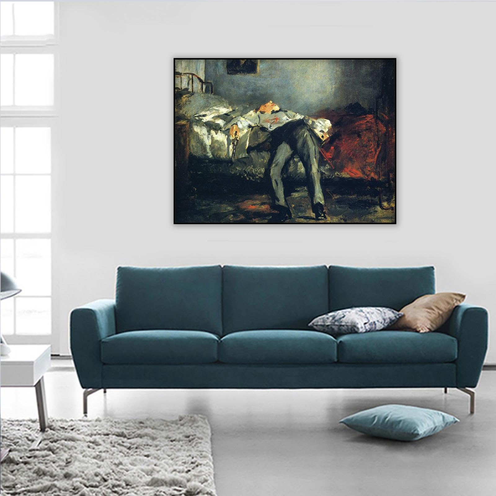Klasyczne wydruki na płótnie, sztuka ścienna Edouarda, słynnego Maneta, reprodukcja, plakat "Samobójstwo", oprawiony obraz, do dekoracji domu, 30 x 45 cm, czarna ramka