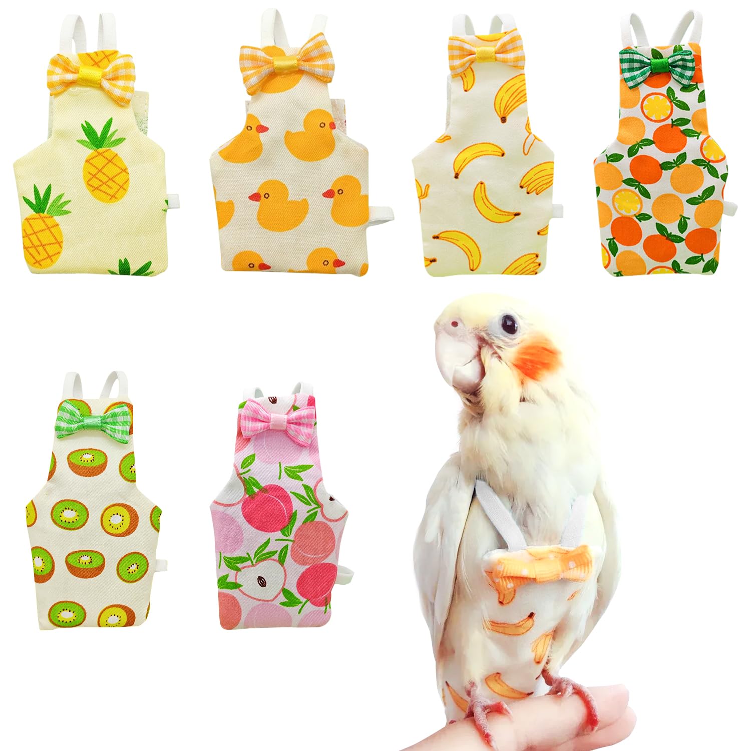 6 Pcs Bird Diapers FAURAPMNG Parrot Nappy Flight Suit Reusable Cockatiel Clothes with Elastic Back Rope Waterproof Inner Layer Washable Diaper Pants for Parakeets, Budgies, Mini Macaws, Quaker Parrots