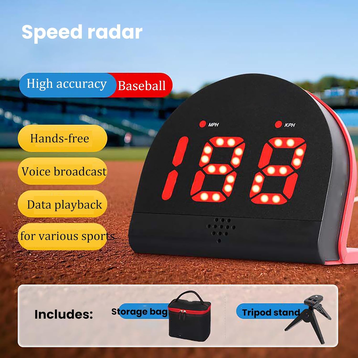 Tester di velocità per Tennis, Sensori di velocità per Allenamento, Misura La velocità di Servizio, Racchetta E Palla, con Treppiede Regolabile, Tester di velocità A Mani Libere per Baseball,