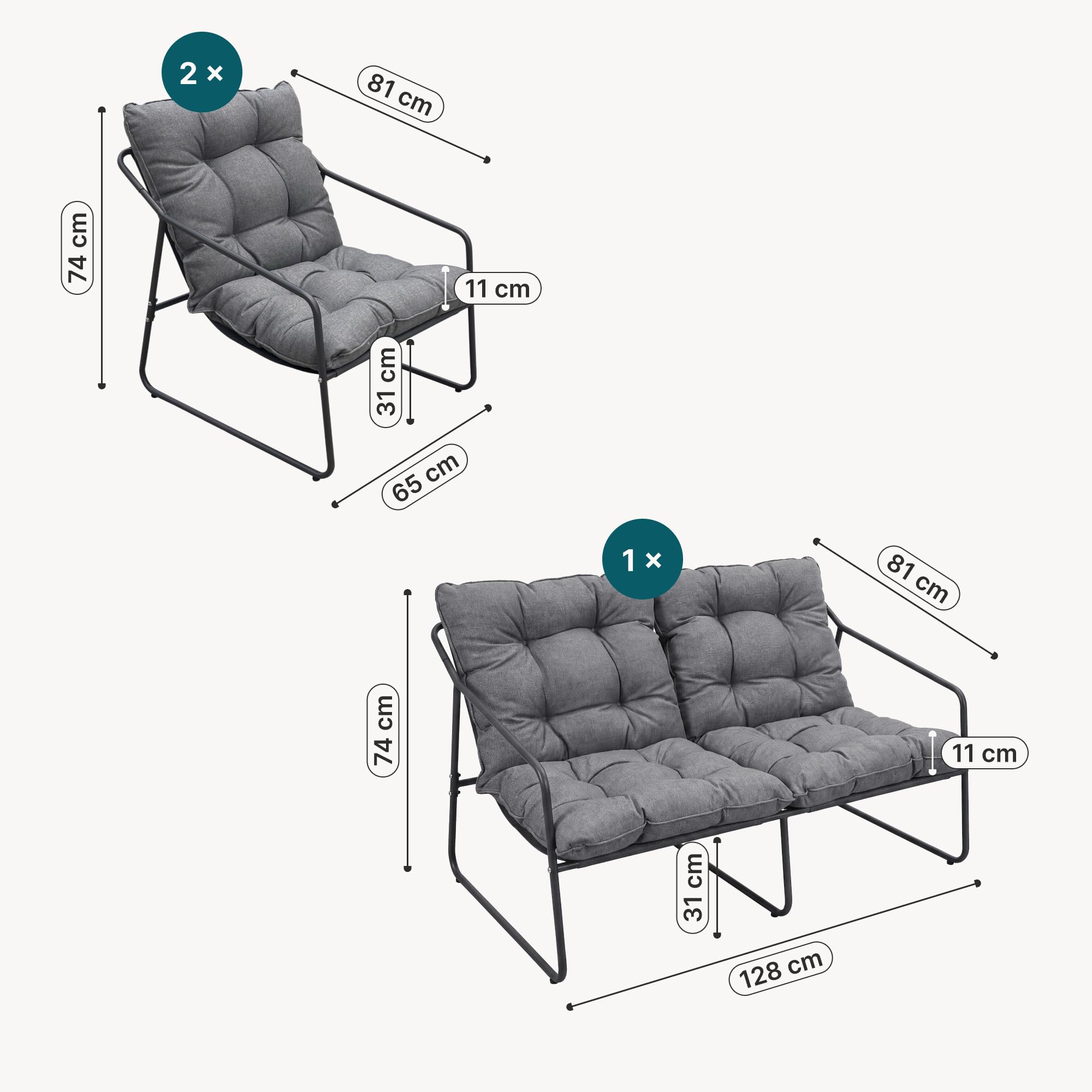 [en.casa] Set Salotto di 5 Mobili da Giardino Grigio Scuro