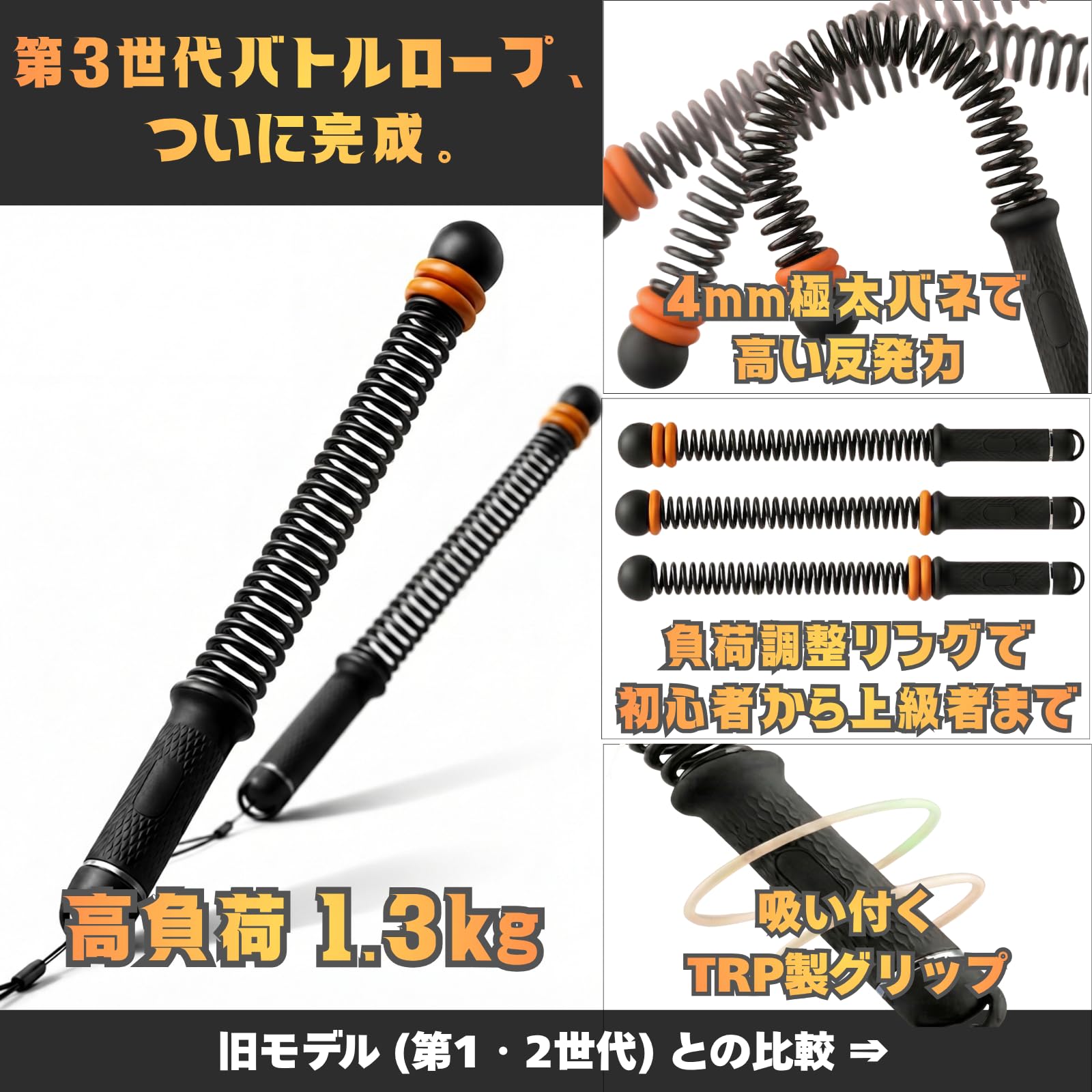 コードレスバトルロープ【ゴリスタ公式】GORILLA STANDARD 自宅用 2026 第3世代 調節式 可変ウェイトリング搭載 静音・省スペース 筋トレ ダイエット 1ペア約1.3kg 専用ケース付 - 5