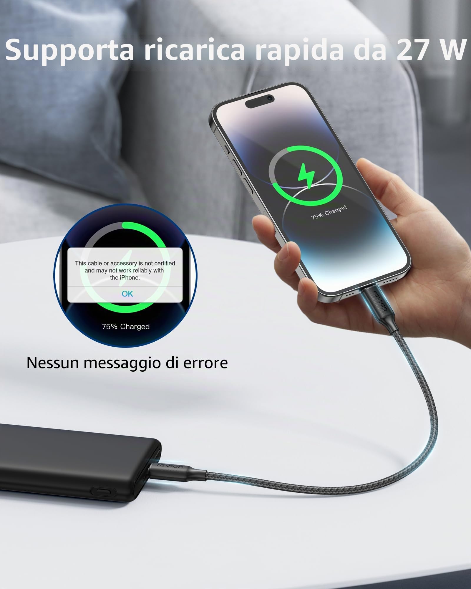 RAVIAD Cavo USB C a Lightning 0.3M [Certificato MFi] Cavo iPhone USB Tipo C in Nylon Carica Rapida Caricatore per iPhone 14/13/13 Pro/13 Pro Max/12 Mini/11 Pro/11 Pro Max/11/SE 2020/XR/XS/X/8/8 Plus