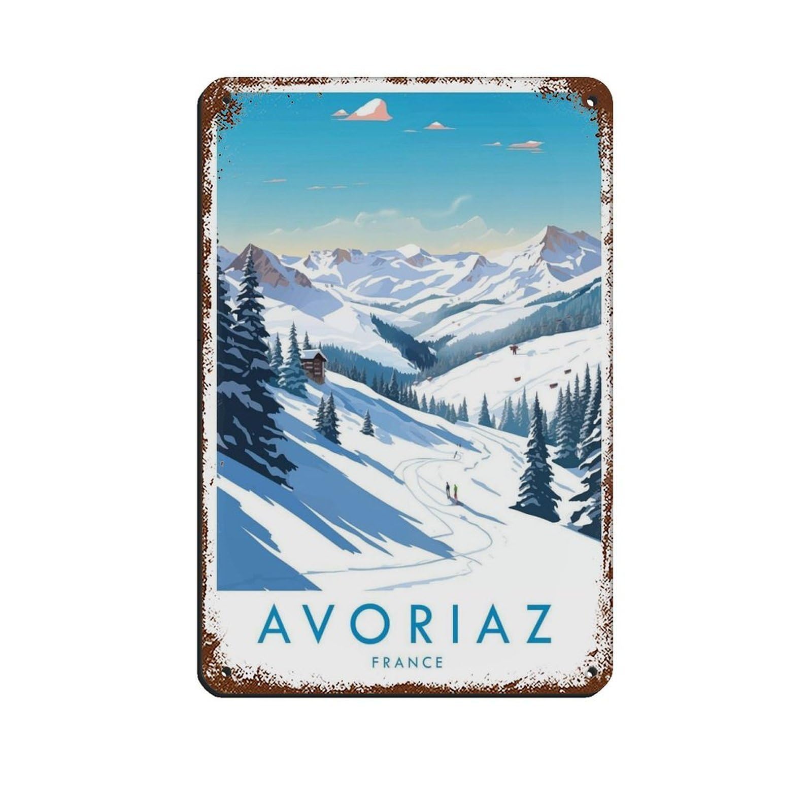 Avoriaz Travel Poster, France, Travel Decor (2) Retro Poster Metal Tin Sign Chic Art Retro Iron Painting Bar People Cave Cafe Family Garage Poster Wall Decoration 8x12inch(20x30cm)