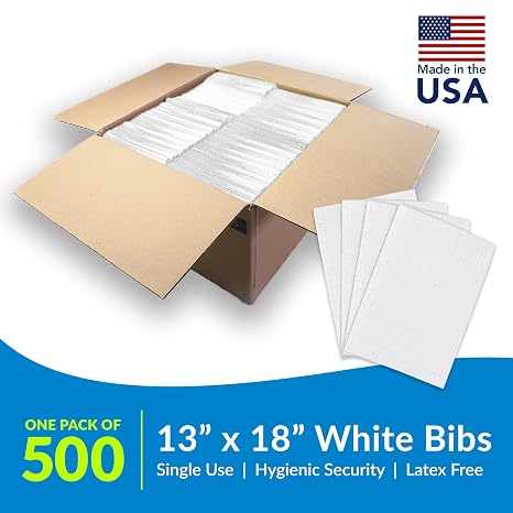 TIDI Ultimate Dental Bib, White, 4 Layers, 13 W x 18 L (Pack of 500) Disposable Dental Bibs Embossed 3-Ply Tissue Poly Back to Help Prevent Leak-Through Nail Towels Tattoo Bibs (917401)