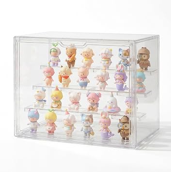 Acrylic Display Case 2 Pack, 4-Tier Large Clear Stackable Display Boxes with Magnetic Doors and Removable Shelves, Dustproof Showcase for Figures, Collectibles, Models
