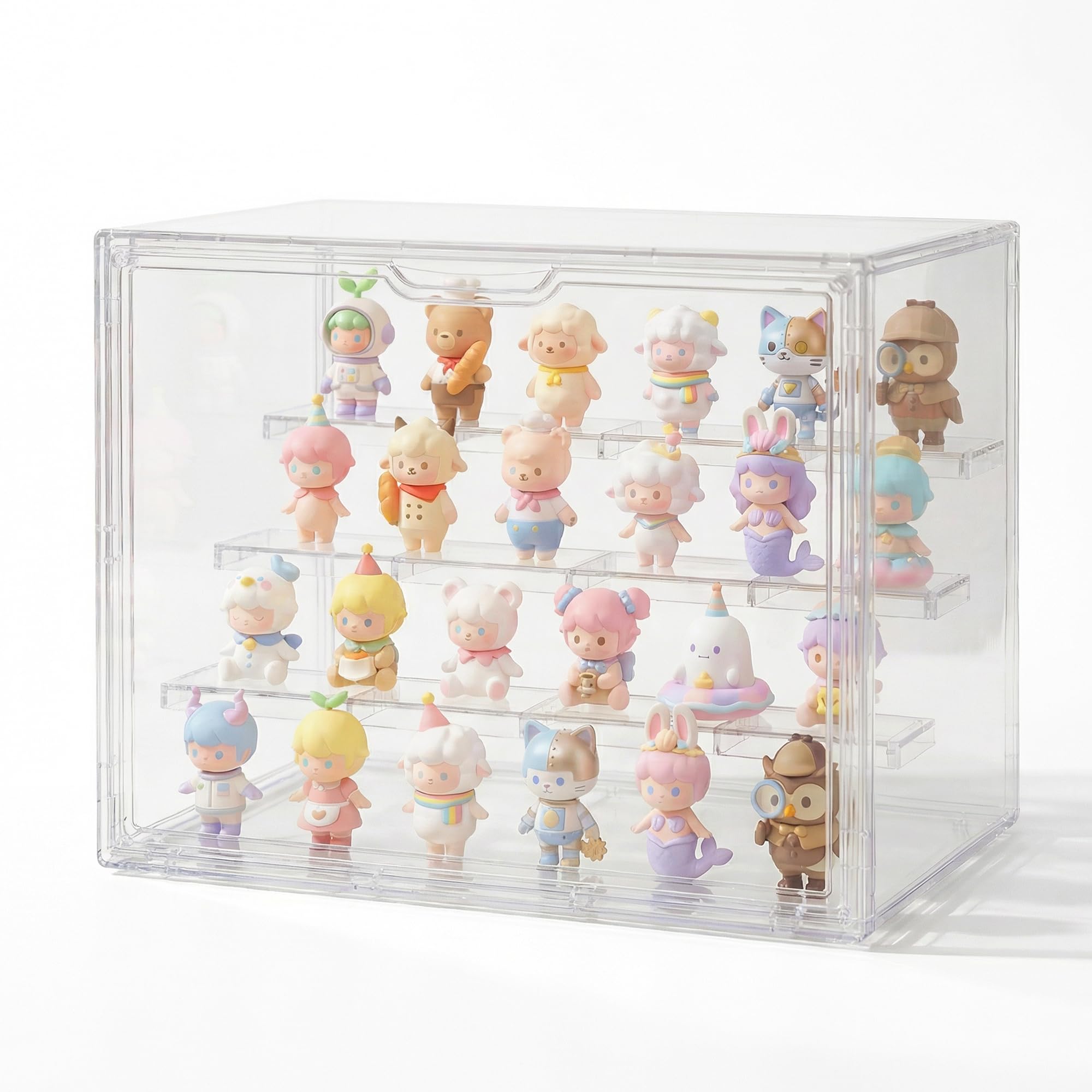 Photo 1 of TimberAura Acrylic Display Case 2 Pack, 4-Tier Large Clear Stackable Display Boxes with Magnetic Doors and Removable Shelves, Dustproof Showcase for Figures, Collectibles, Models