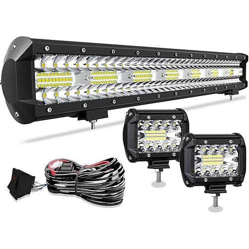 T-Former 20 Inch LED Light Bar Triple Row 420W Flood Spot Combo Beam Off Road Lights 2pc 4 Inch 60W Led Fog Lights with Wiring Kit for Trucks ATV UTV Jeep Pickup Boats