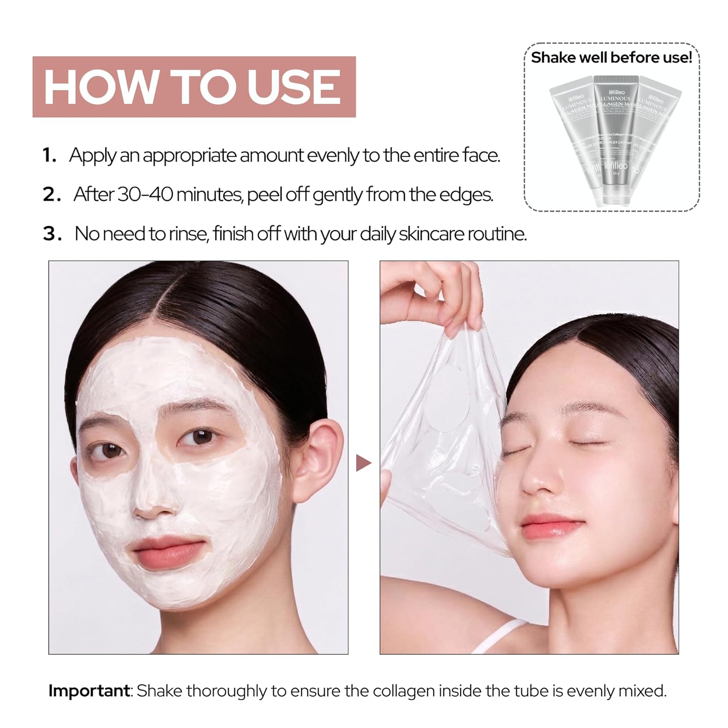 Luminous Collagen Mask | Elasticity Targeting & Radiant Care & Tone Up | Wrapping Peel Off Mask - Glass Skin | Korean Skincare | 65g / 2.29 oz.
