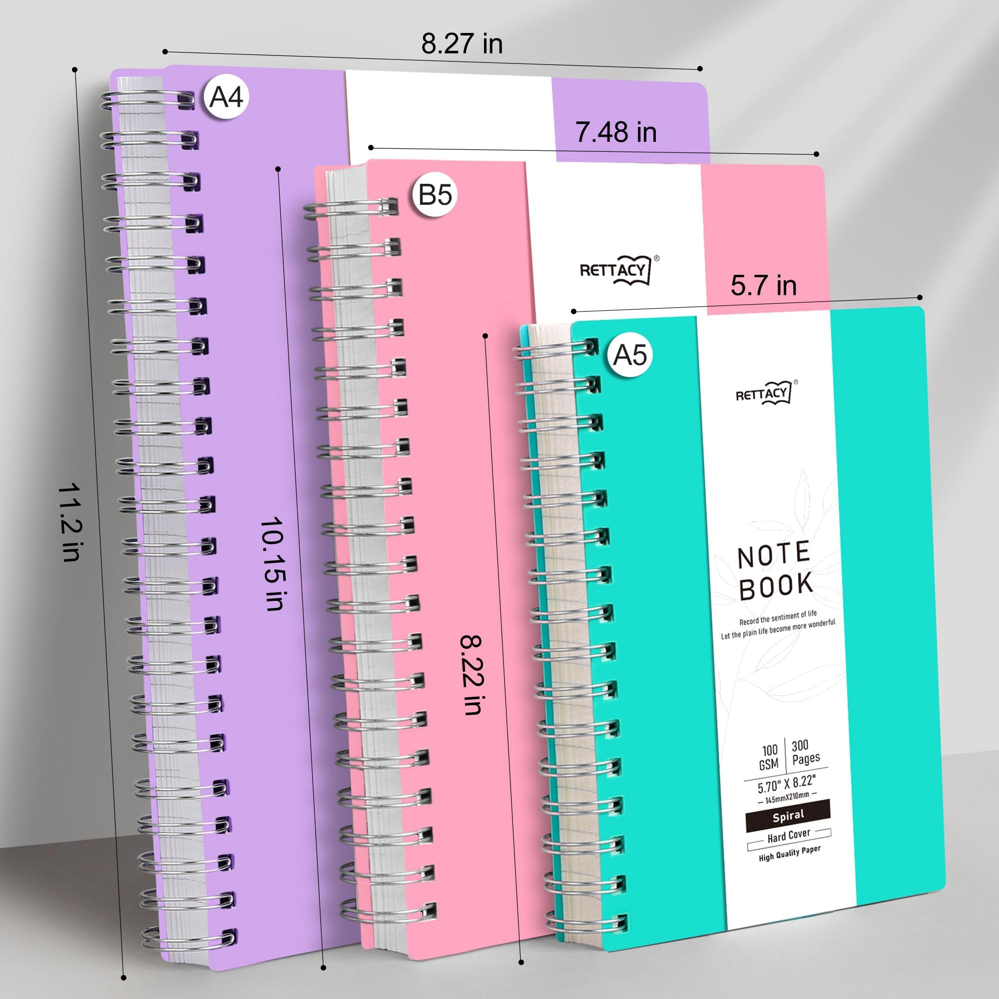 RETTACY A5 Dotted Notebook, Bullet Dot Grid Journal, Wirebound Spiral Notebooks 300Pages /150 Sheets for Writing,100gsm - Image 2