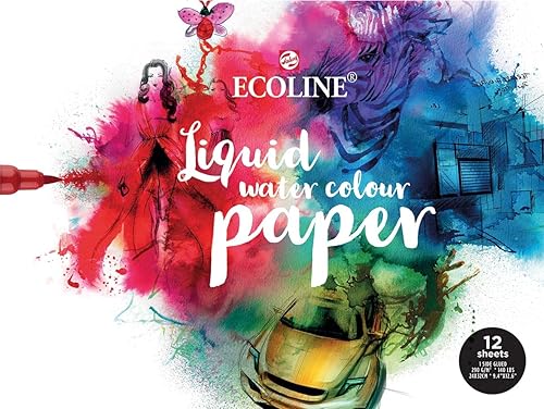 Ecoline Bloc de papel de acuarela líquida, prensa fría de 140 libras, 12 hojas, 9.4 x 12.6 pulgadas