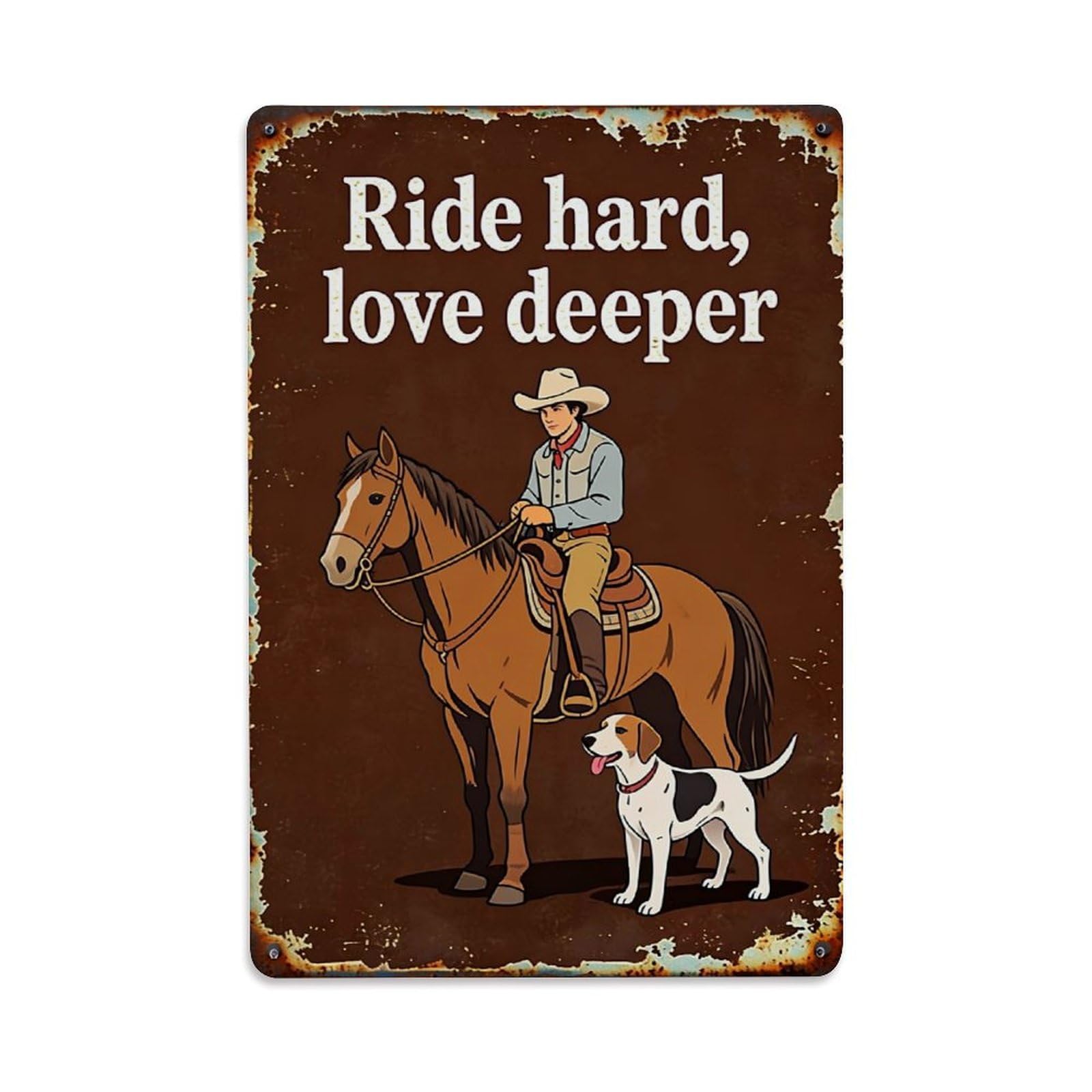 Nestemfo Vintage Cowboy On Horse With Dog Tin Sign Metal Sign, Living Room,Bar, Home, Bedroom Wall Decor,Retro Metal Poster 8X12 Inches