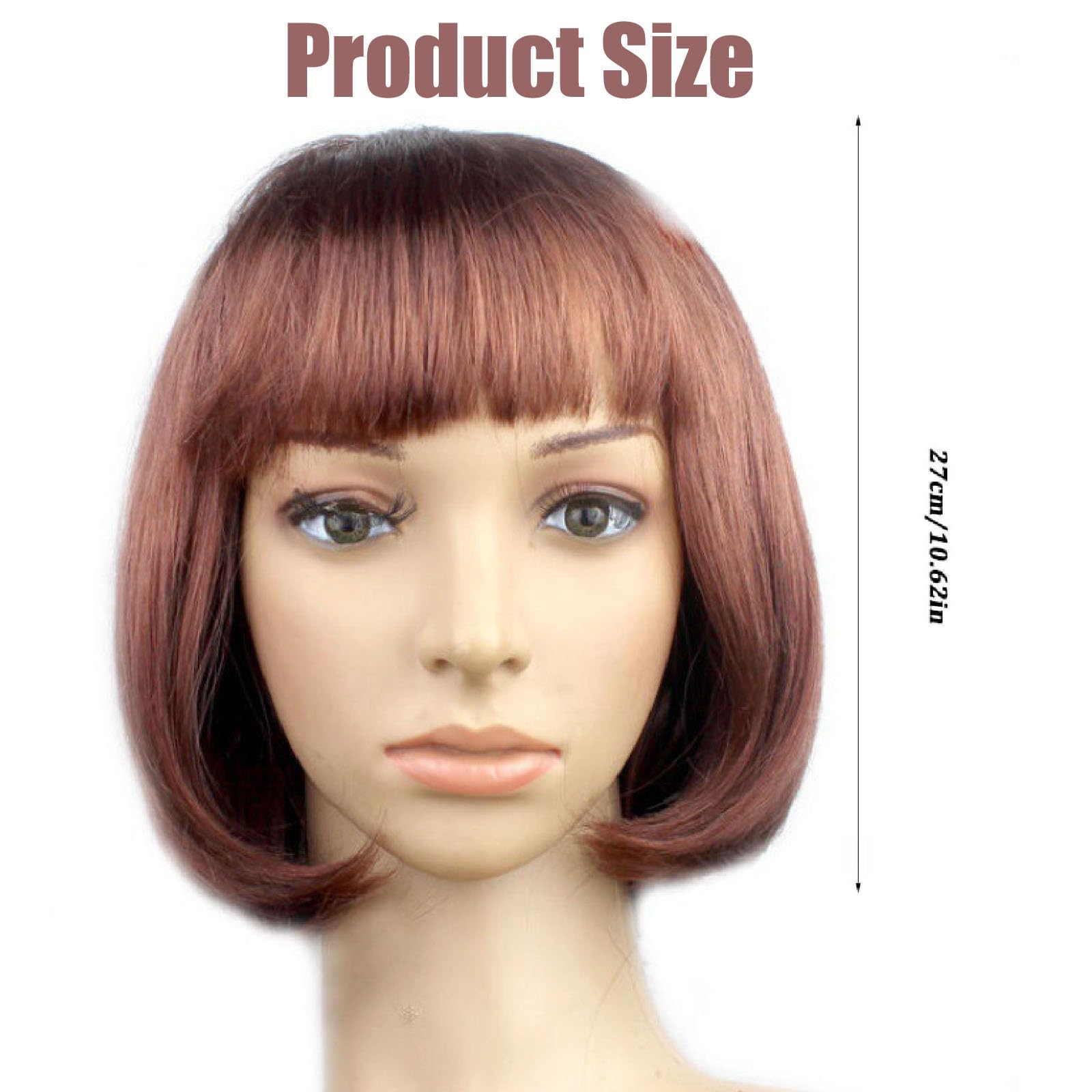 Short Brown Wigs,Brown Wig with Bangs Fashion Short Straight Flat Bang Wigs for Girls Straight Bangs Wig for Women for Daily Use - Image 2
