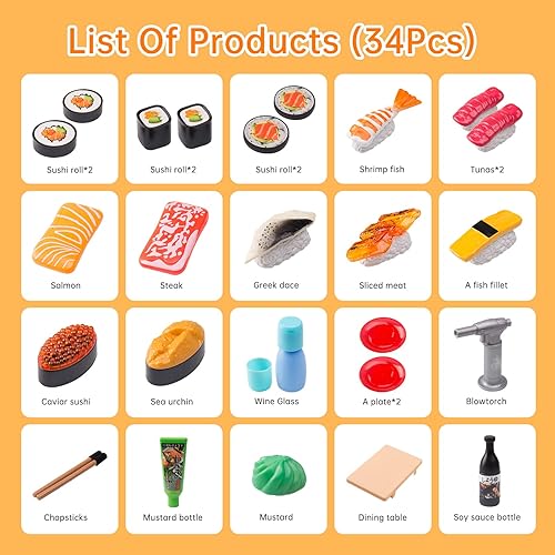 Miniatura 3 de Juego de cocina y juego de comida de sushi, ollas de juego de cocina para niños pequeños, sartenes, utensilios de cocina, accesorios de juguetes de