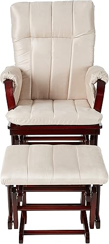 Miniatura 3 de Artiva USA Juego de sillas planeadoras de madera y cojín otomano de microfibra Madera blanca con cojín marrón,Madera de cerezo con cojín